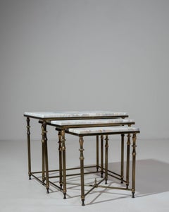 Set Of Three Brass & Marble Nesting Tables, France, 1960-1969