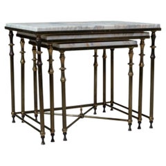 Set Of Three Brass & Marble Nesting Tables, France, 1960-1969