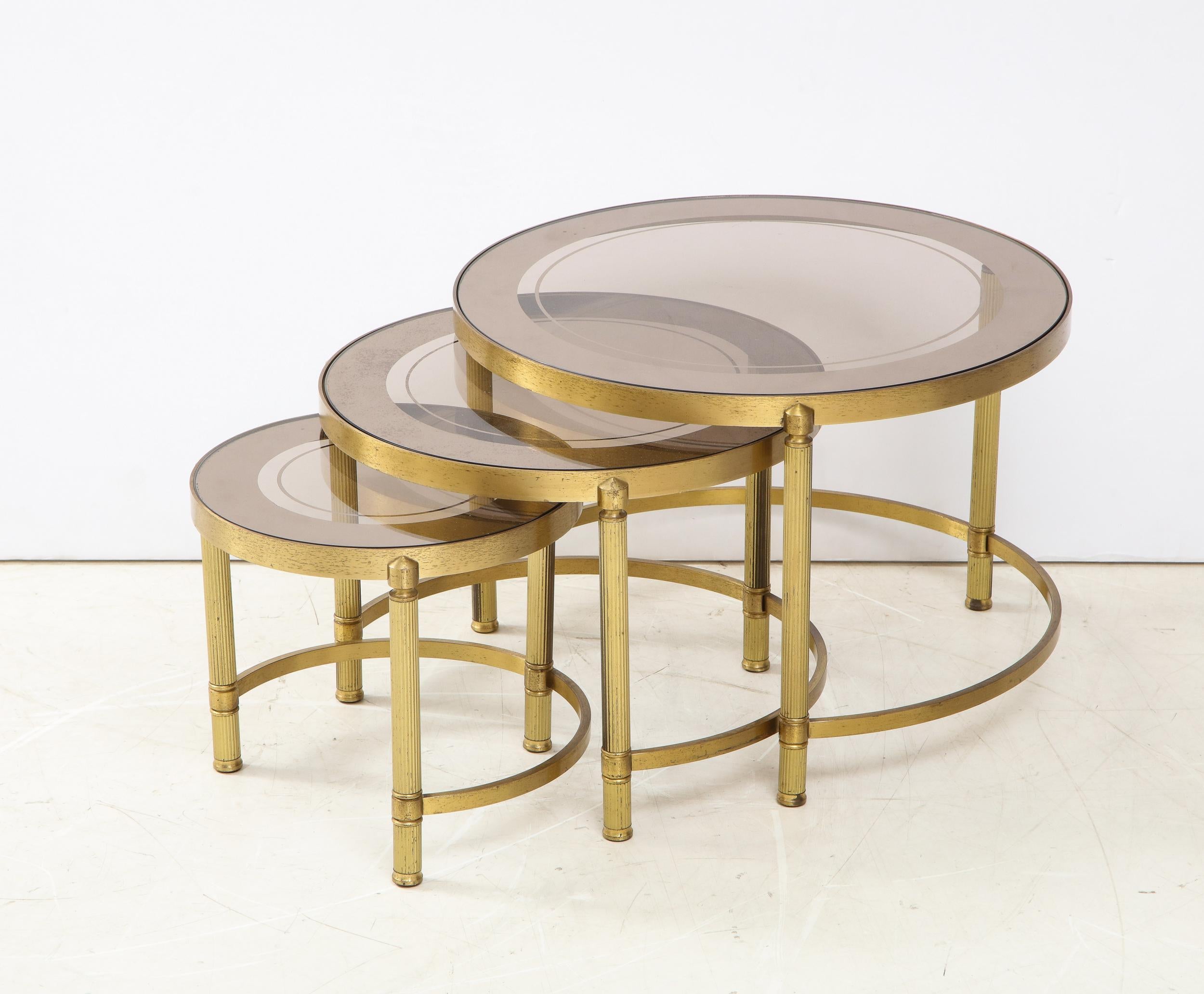 Set of Three Brass Nesting Cocktail Tables 2