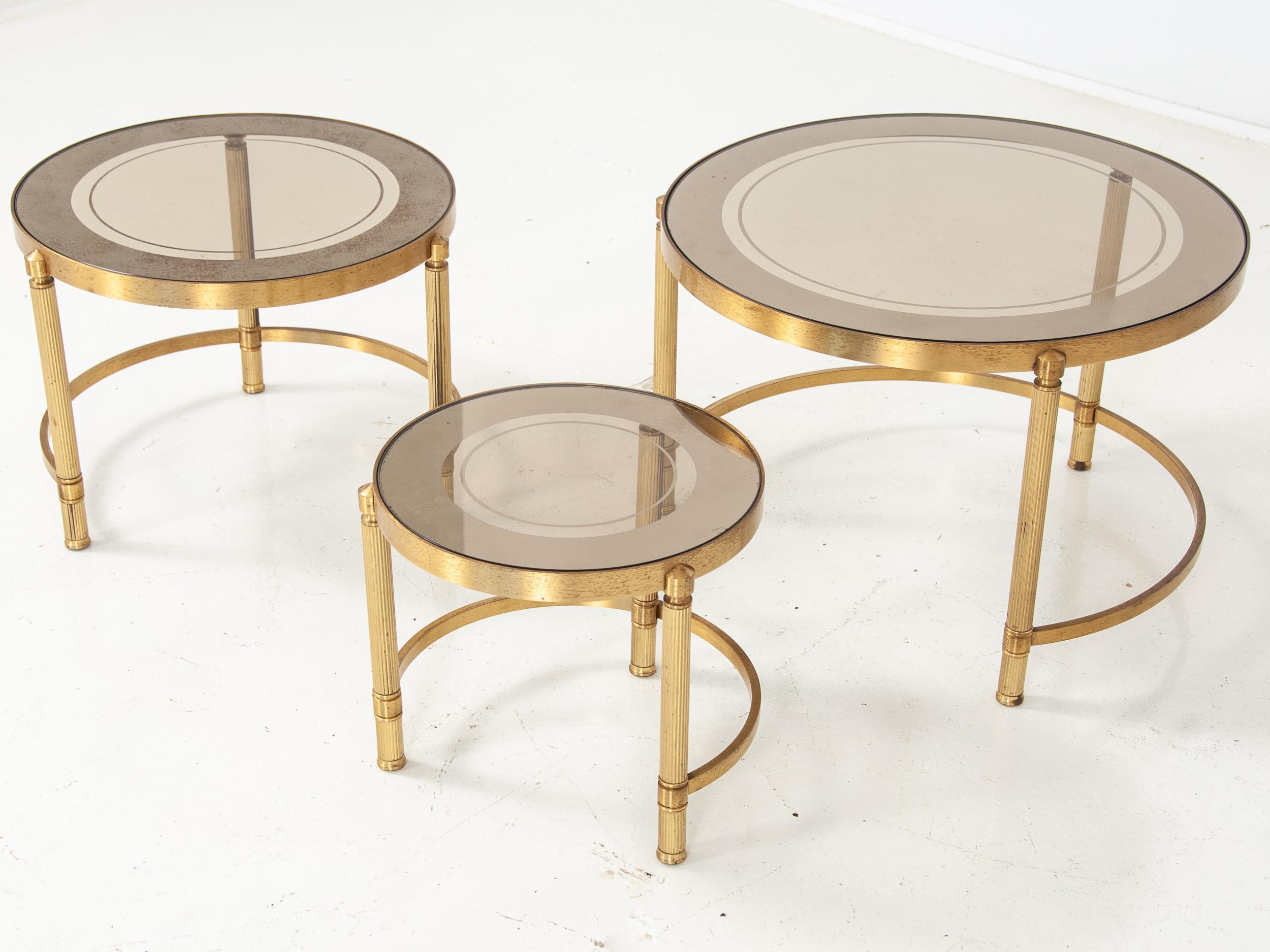 Art Deco Set of Three Brass Nesting Cocktail Tables