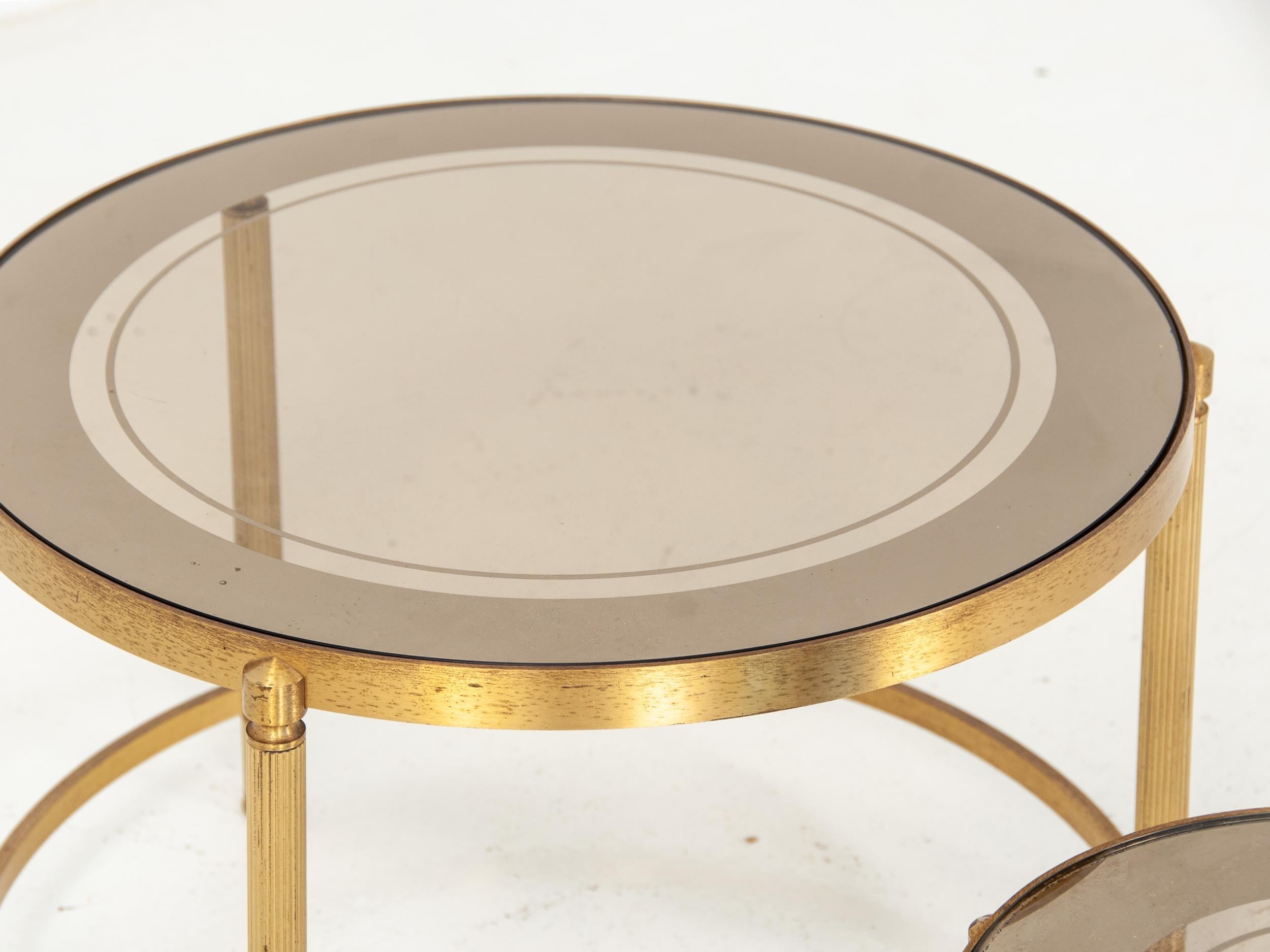 French Set of Three Brass Nesting Cocktail Tables
