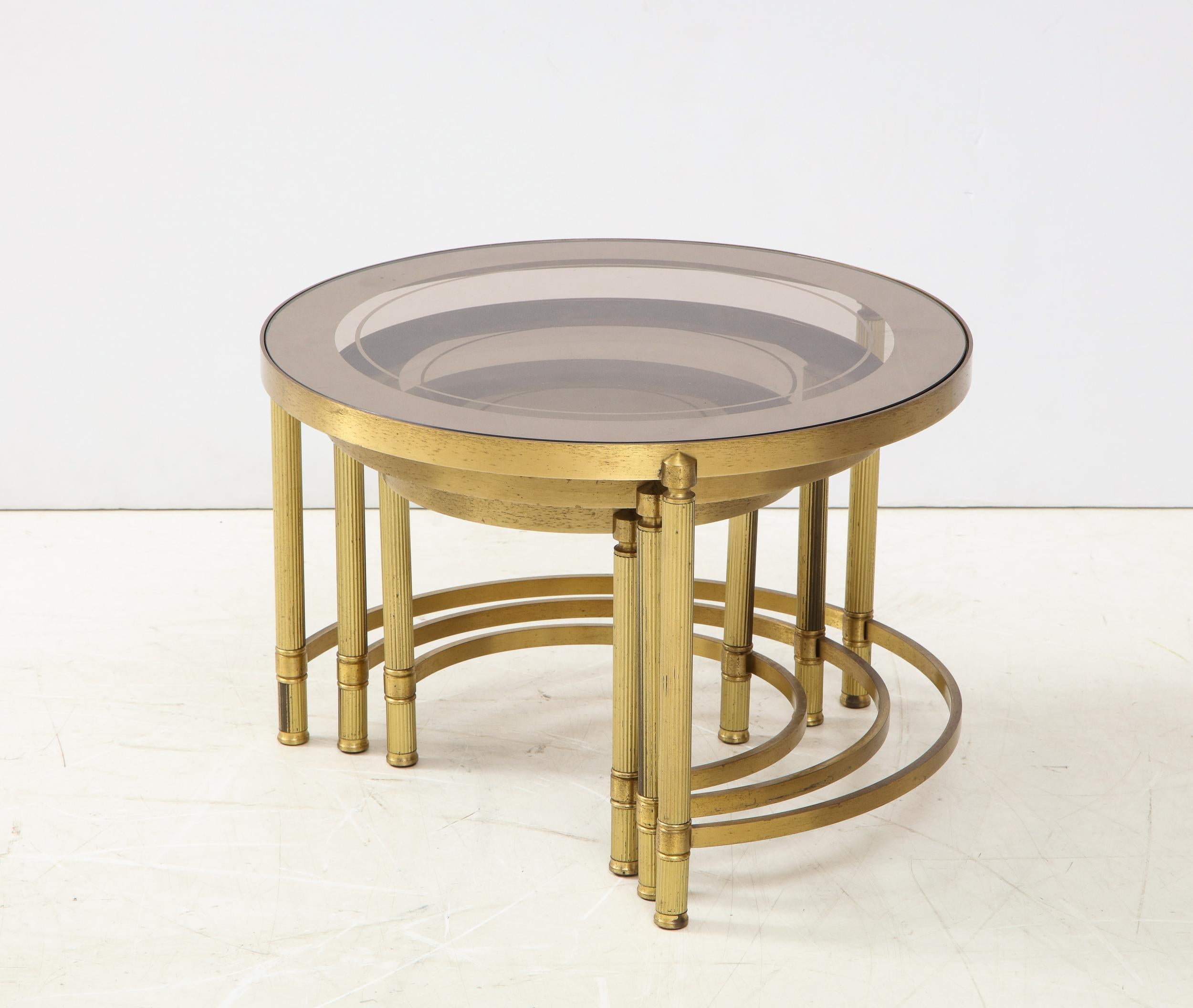 20th Century Set of Three Brass Nesting Cocktail Tables