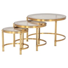 Set of Three Brass Nesting Cocktail Tables