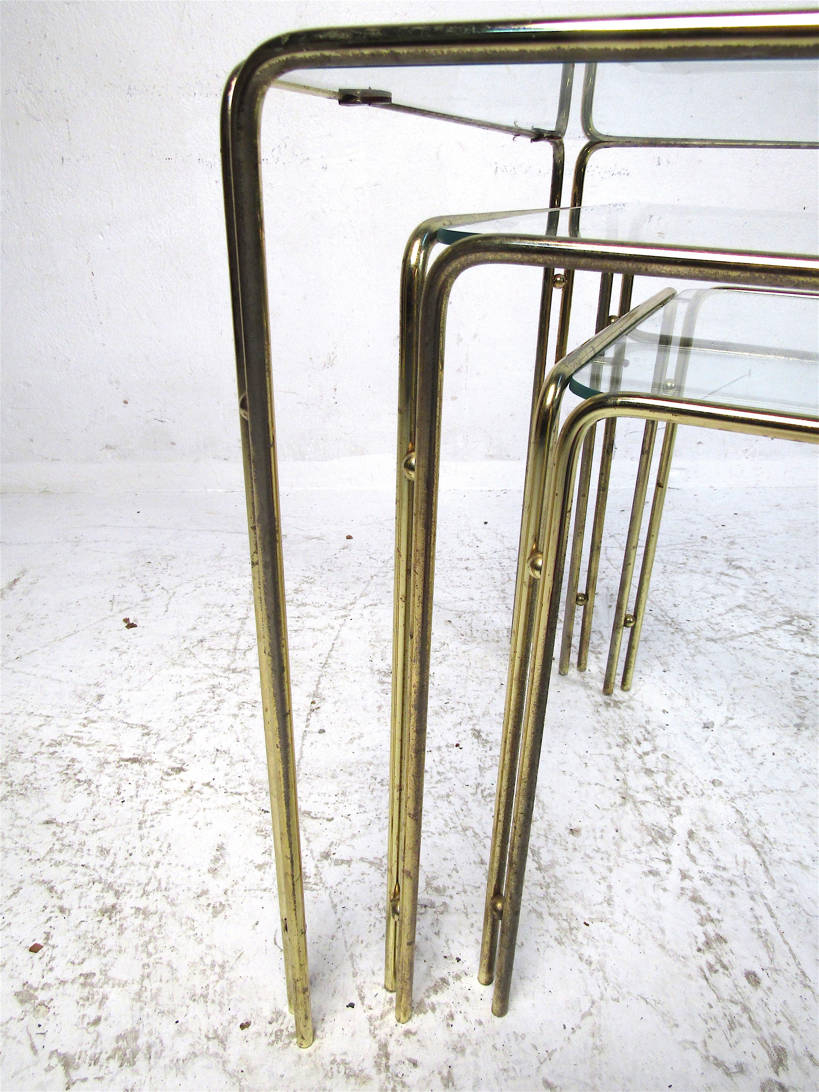 Set of Three Brass Nesting Tables For Sale 5