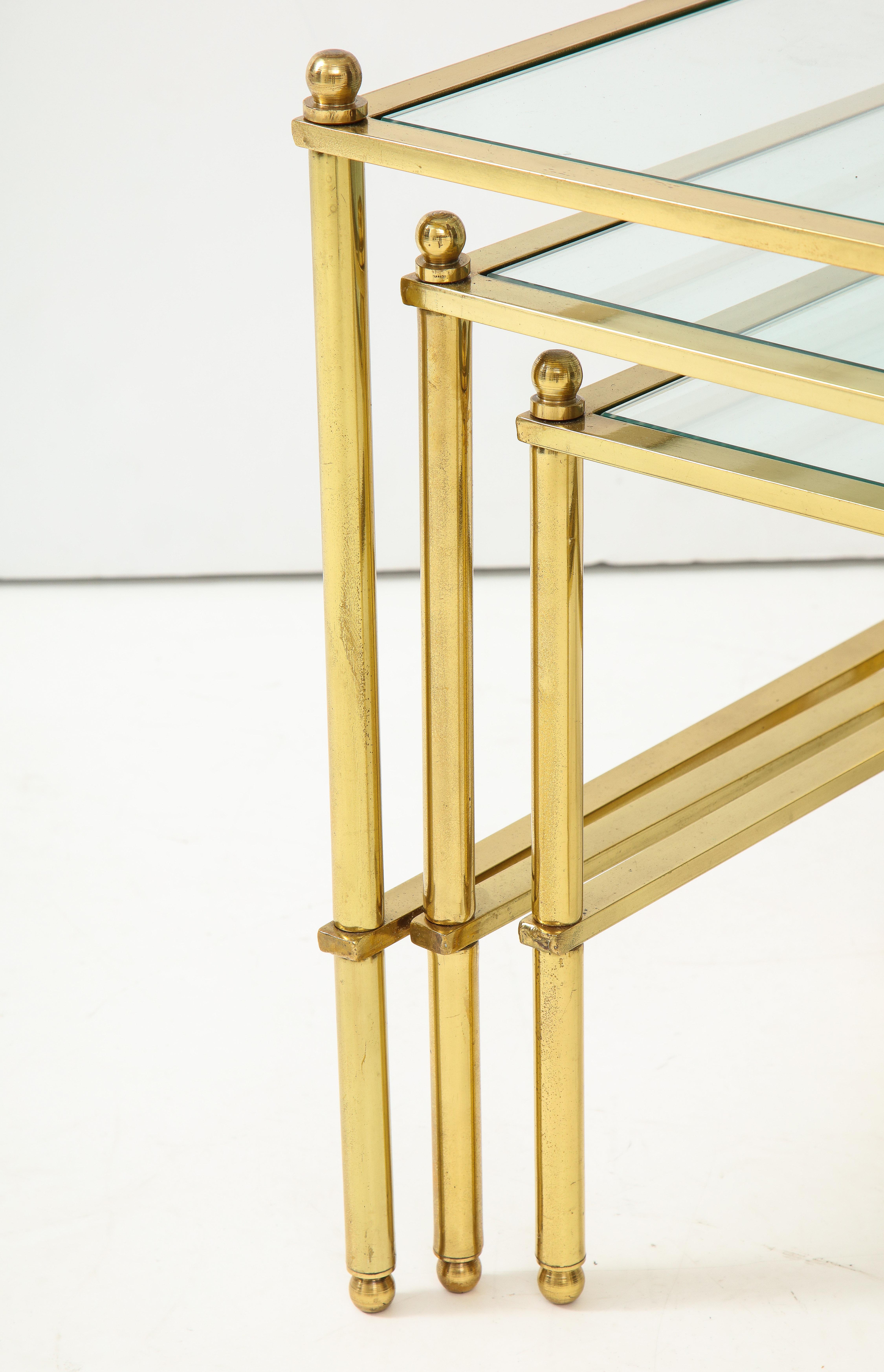 Set of Three Brass Nesting Tables For Sale 6