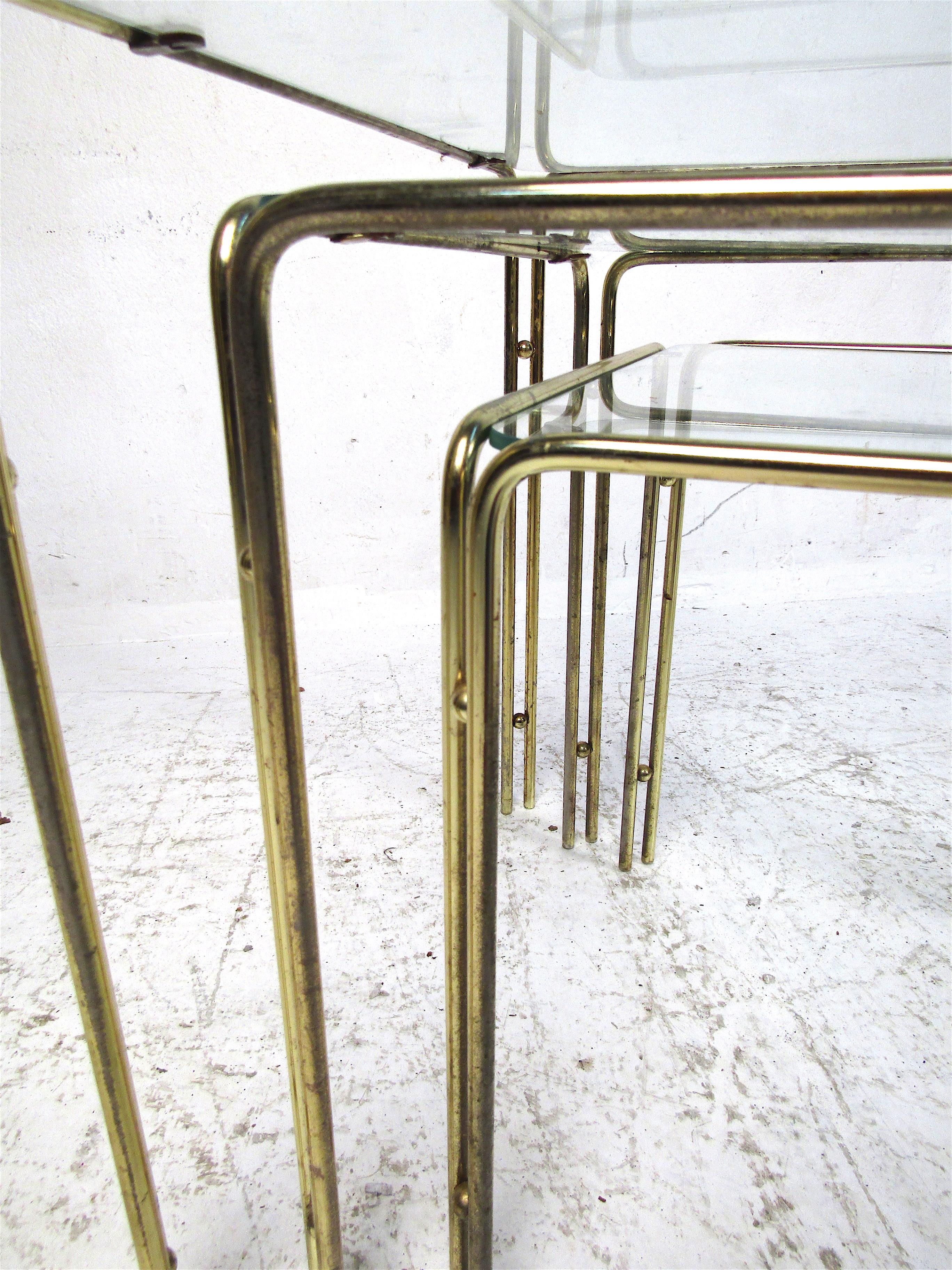 Set of Three Brass Nesting Tables For Sale 6