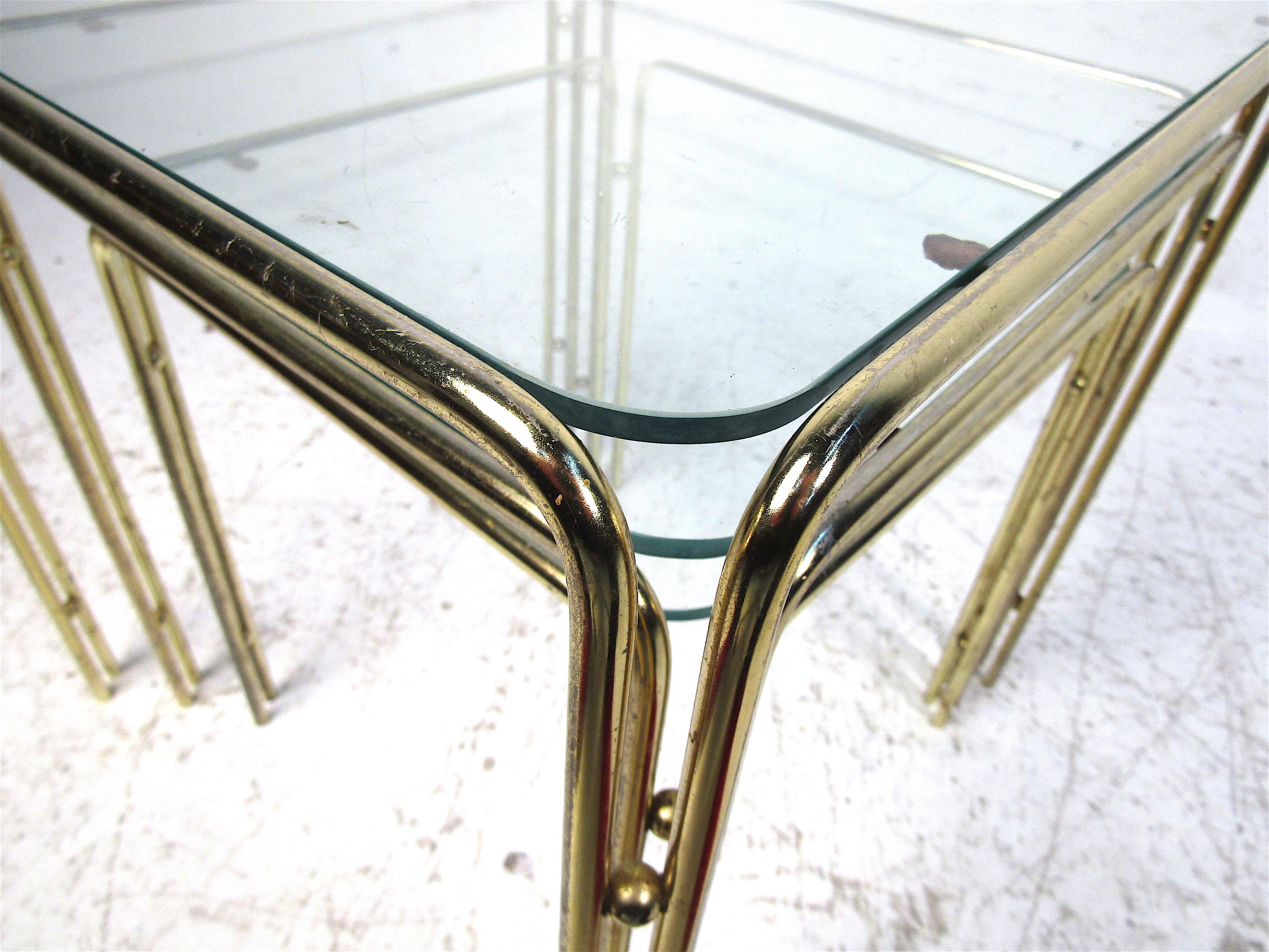Set of Three Brass Nesting Tables For Sale 7
