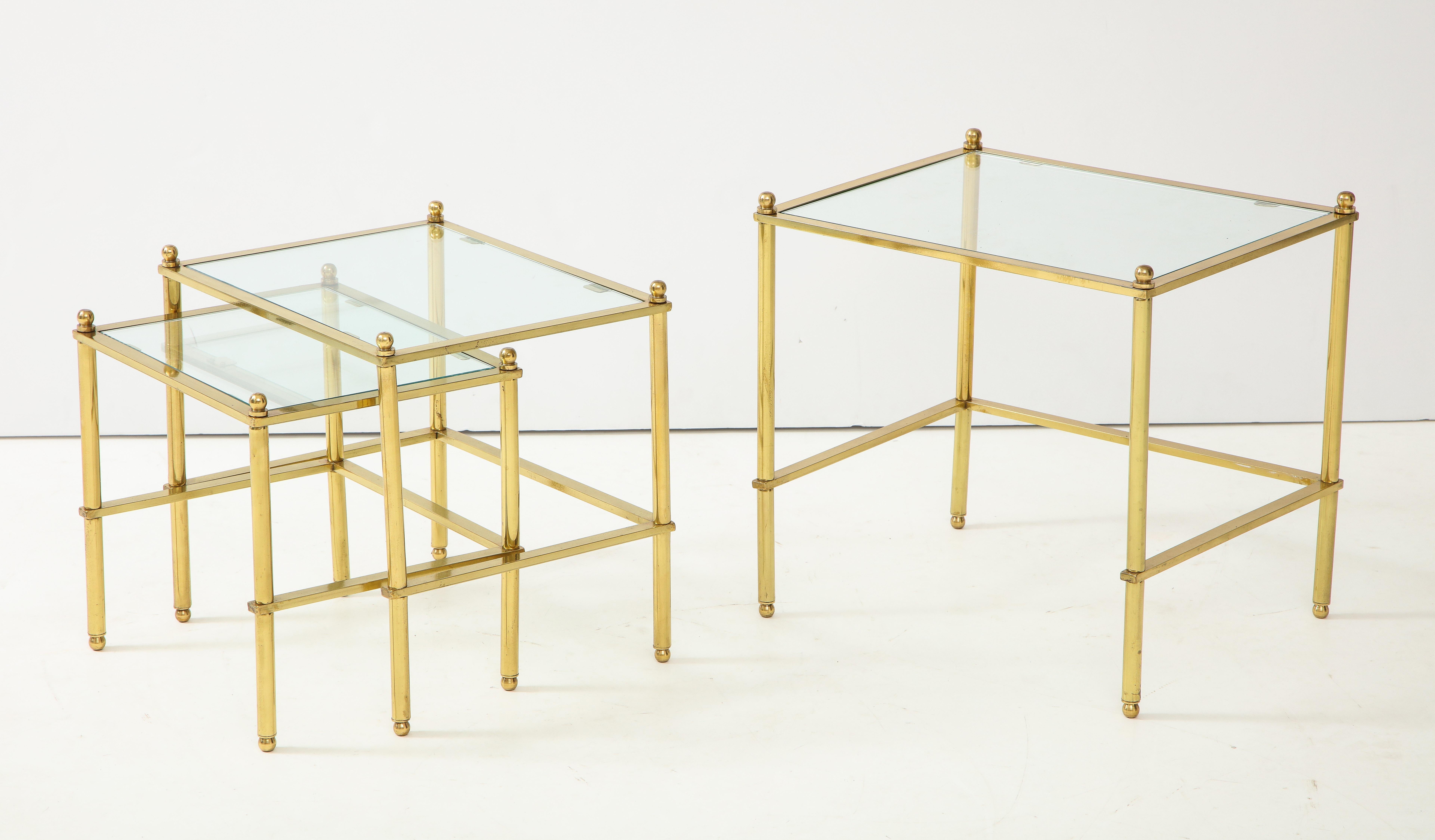 Unknown Set of Three Brass Nesting Tables For Sale