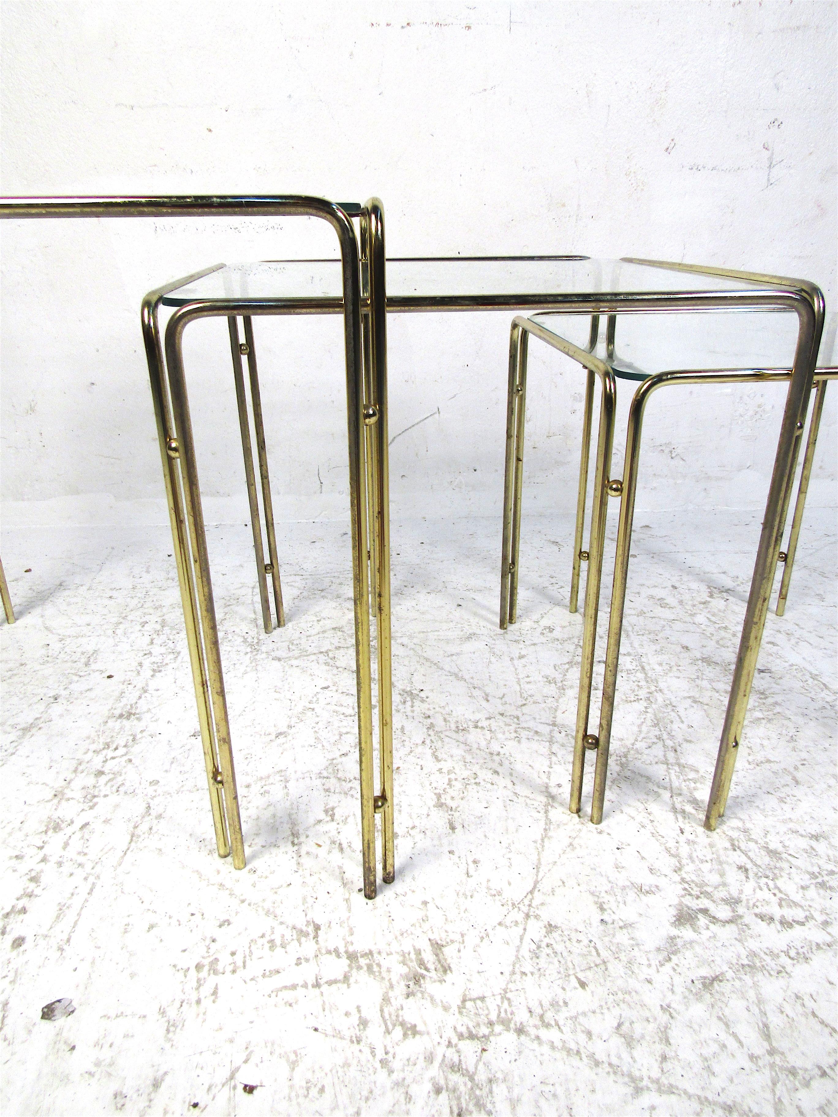Set of Three Brass Nesting Tables In Good Condition For Sale In Brooklyn, NY