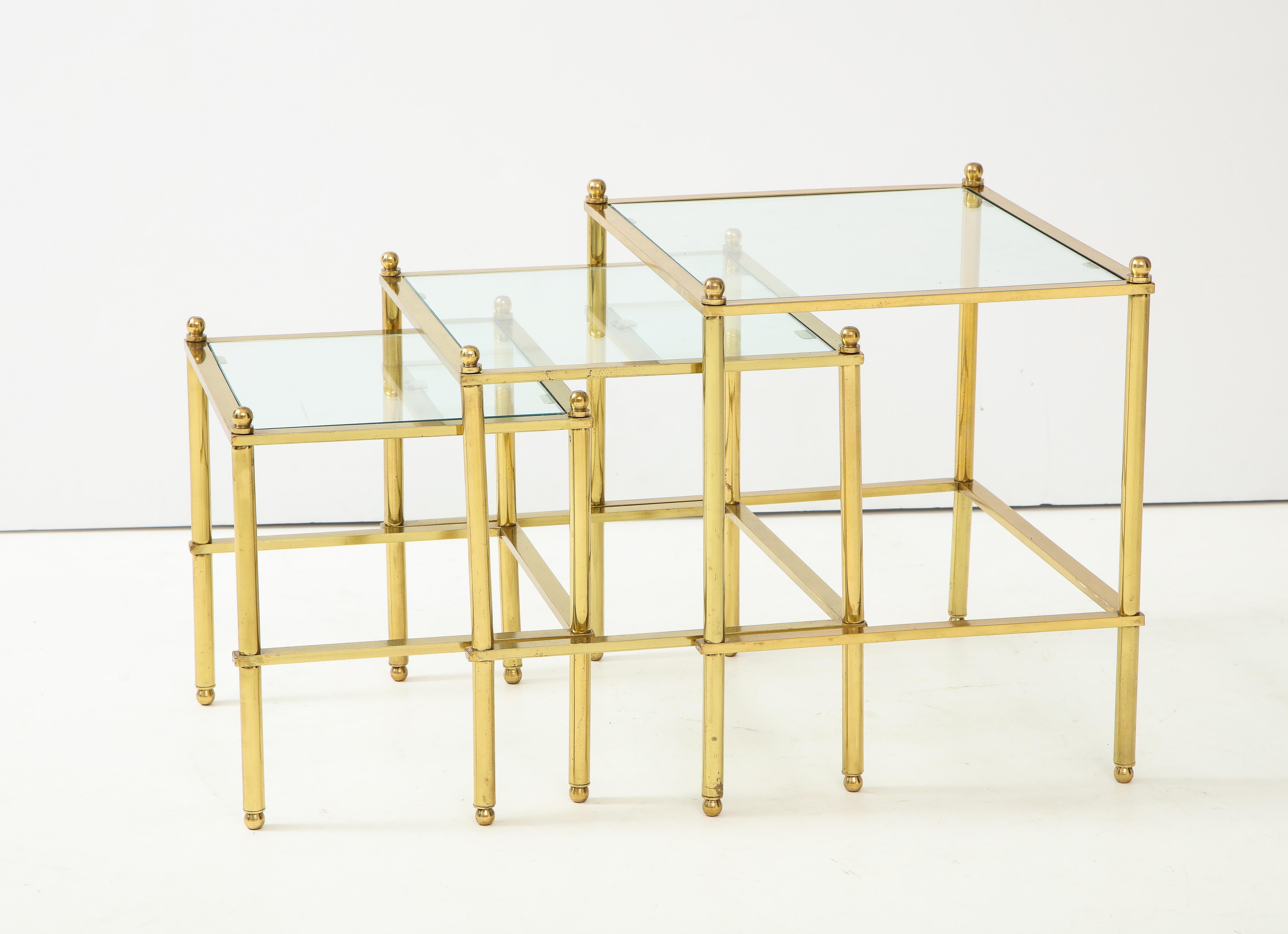 Late 20th Century Set of Three Brass Nesting Tables For Sale
