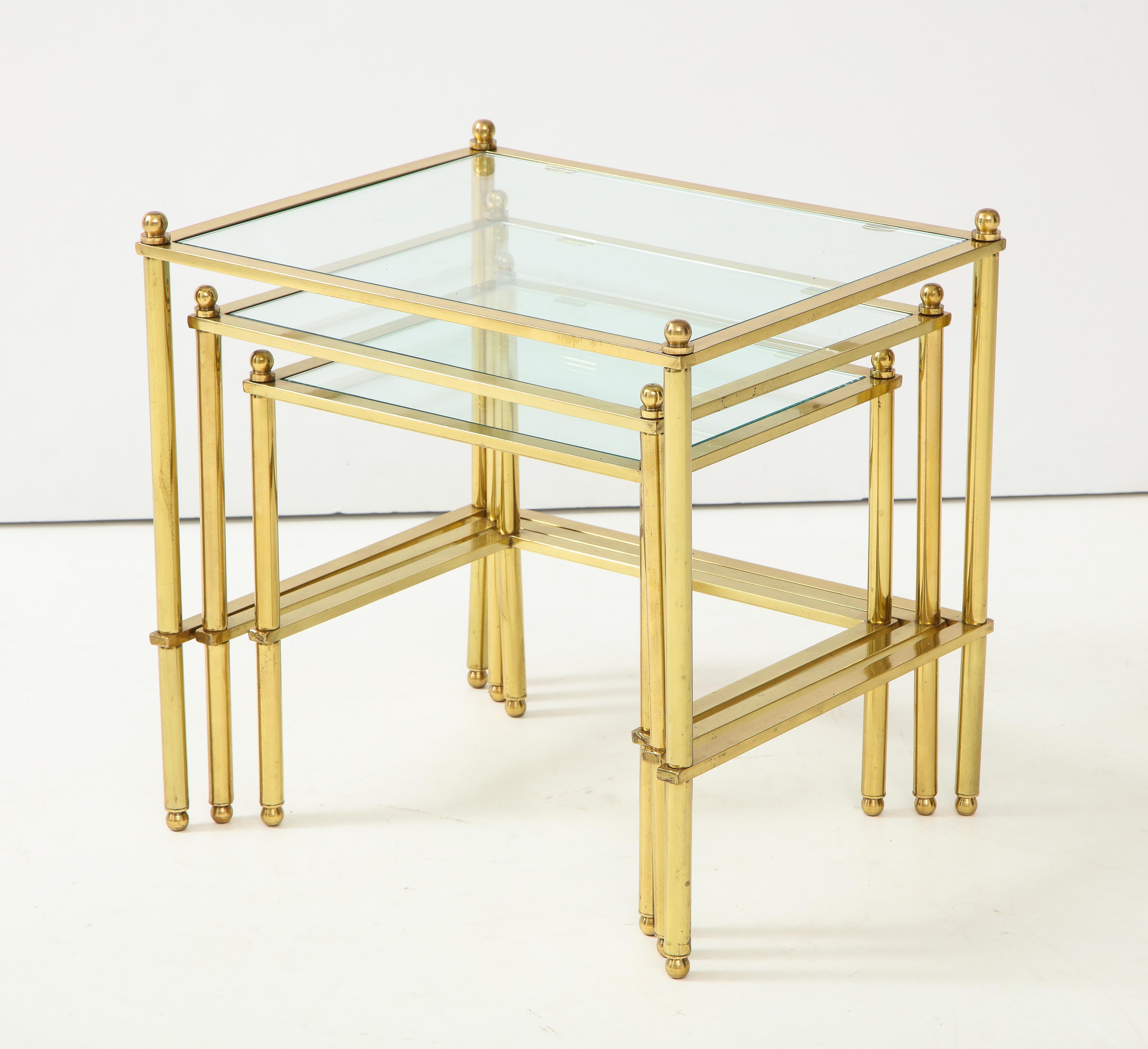 Set of Three Brass Nesting Tables For Sale 1