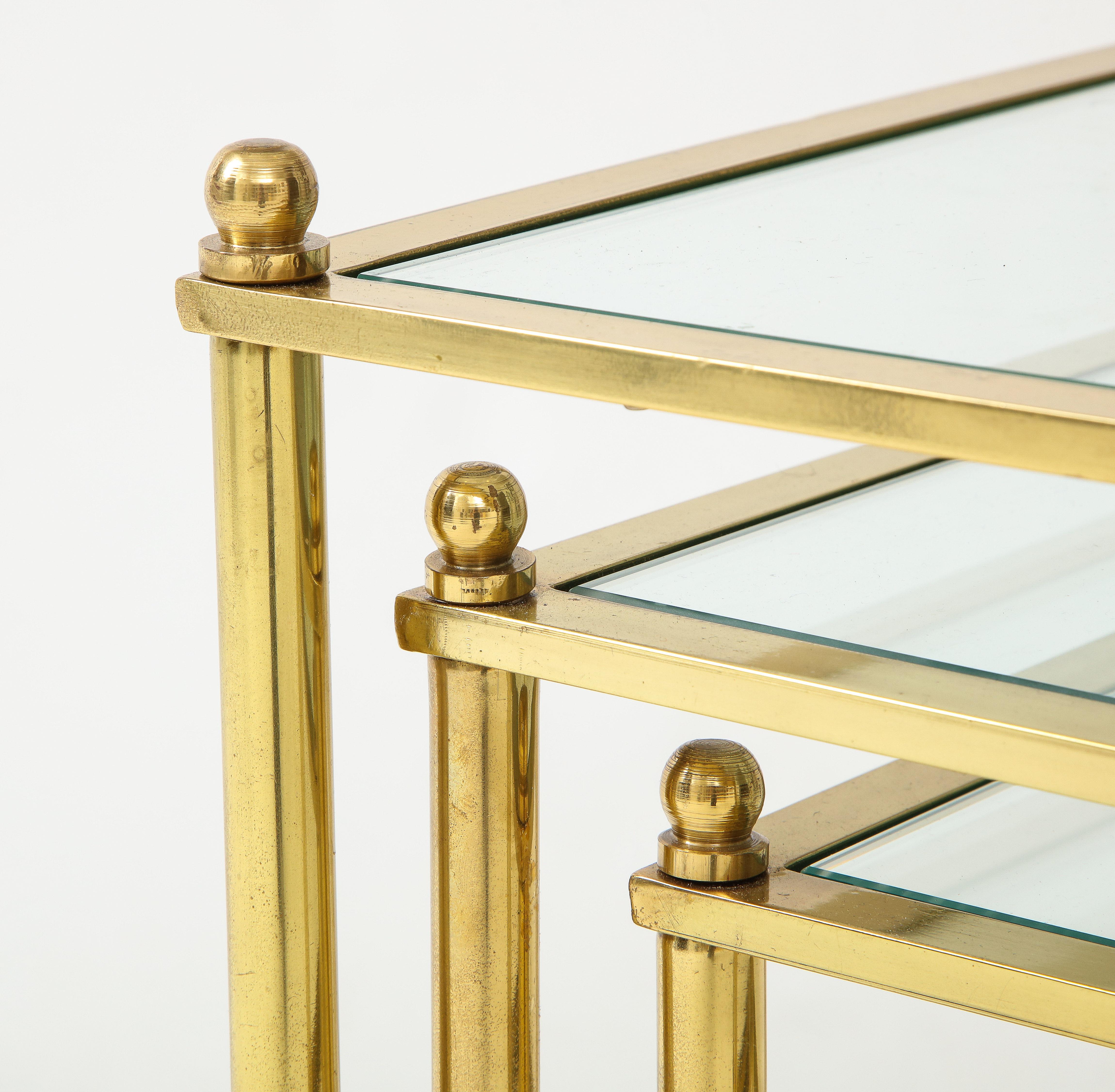Set of Three Brass Nesting Tables For Sale 2