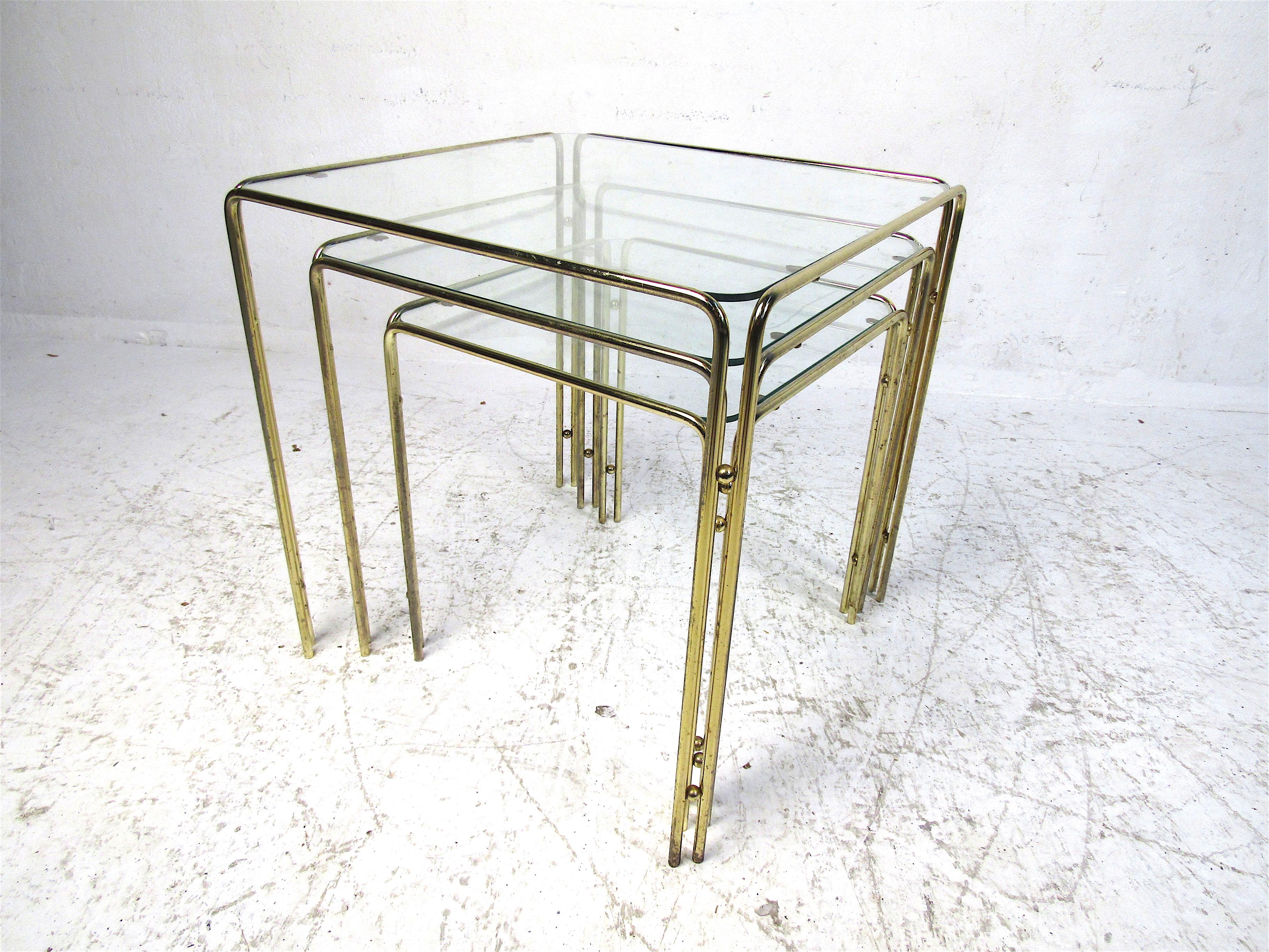 Set of Three Brass Nesting Tables For Sale 2