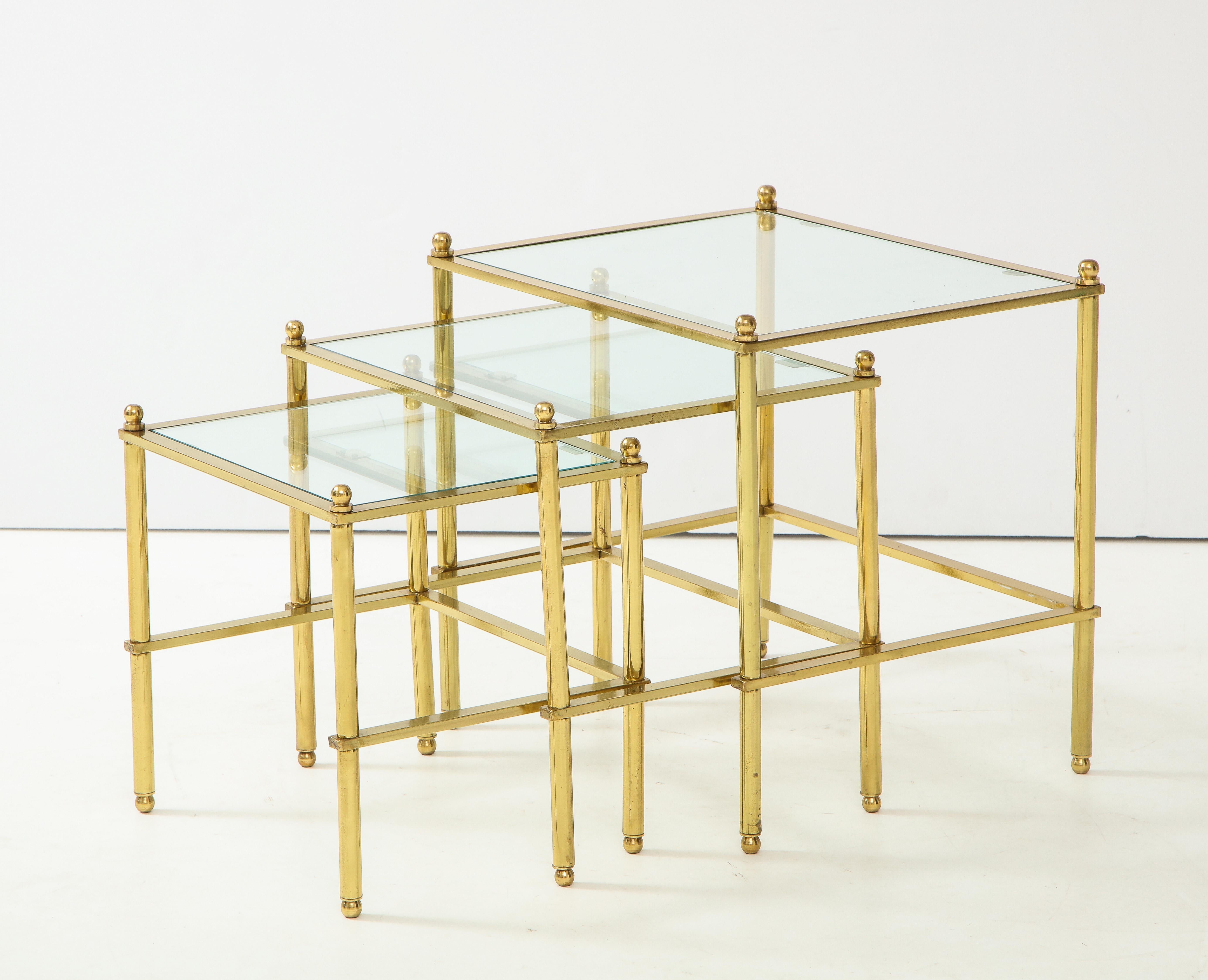 Set of Three Brass Nesting Tables For Sale 3
