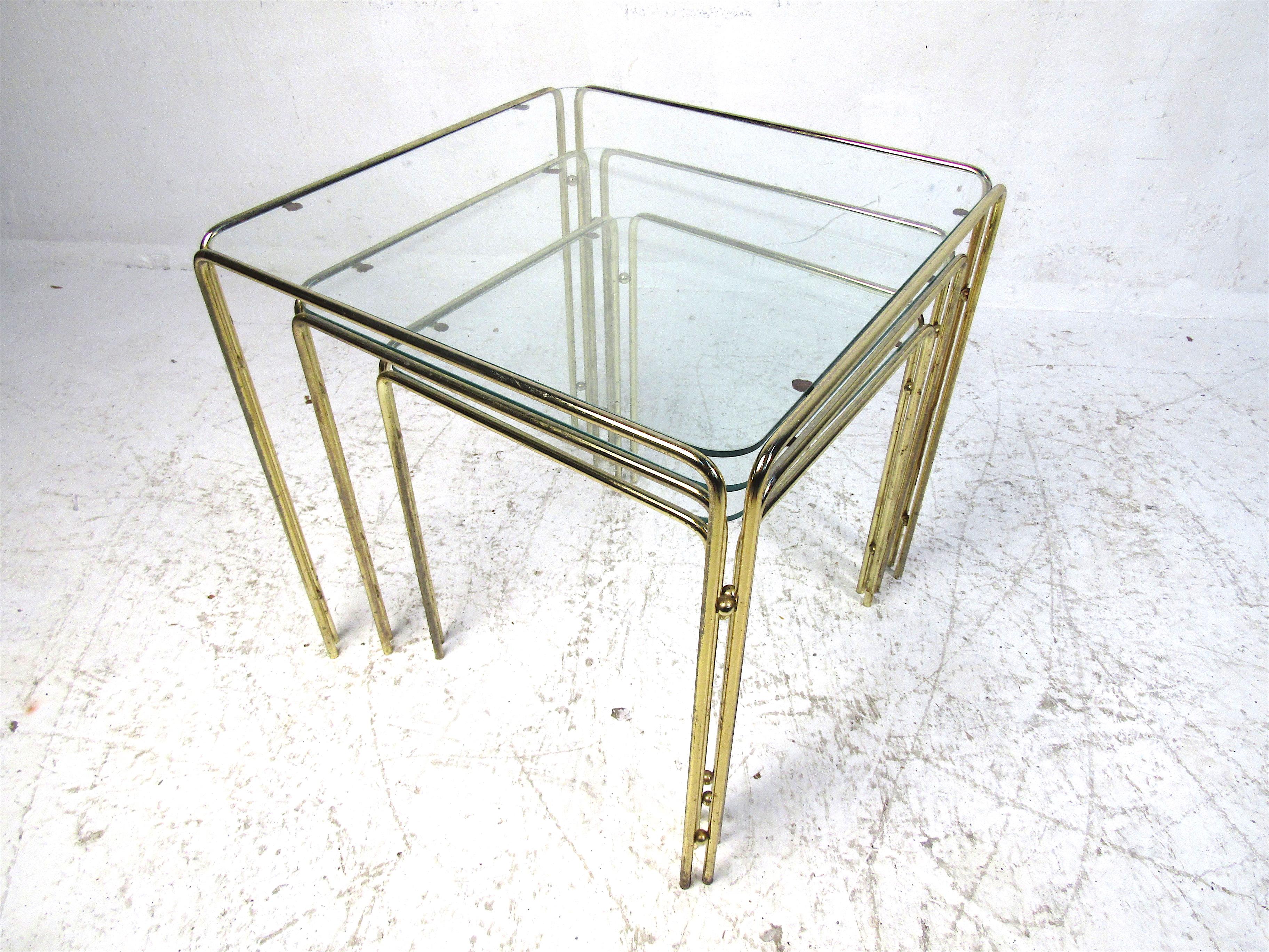 Set of Three Brass Nesting Tables For Sale 3