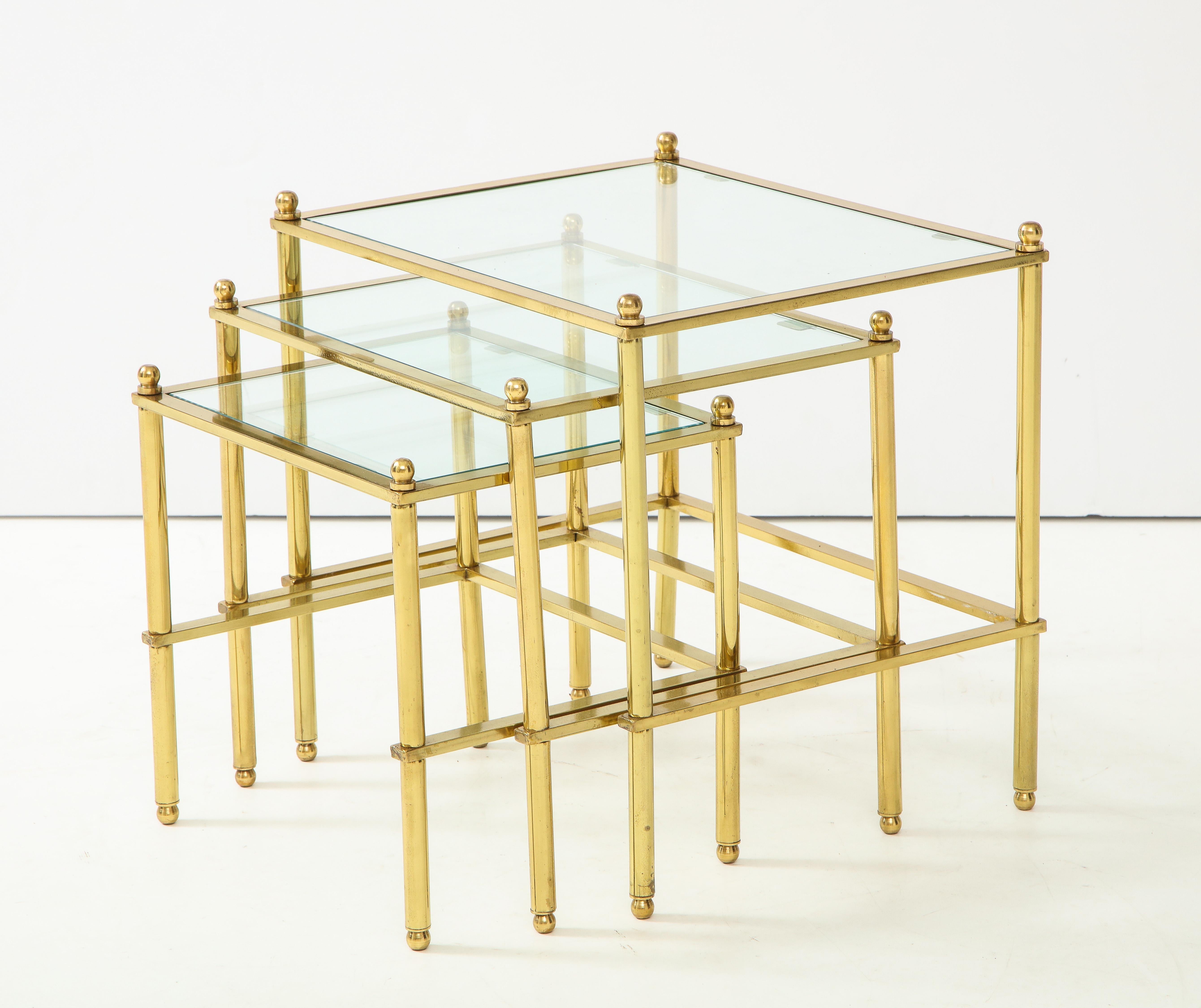 Set of Three Brass Nesting Tables For Sale 4