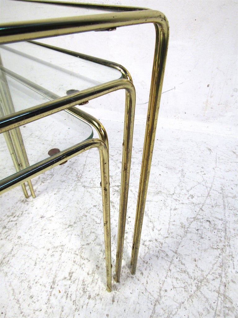 Set of Three Brass Nesting Tables For Sale at 1stDibs