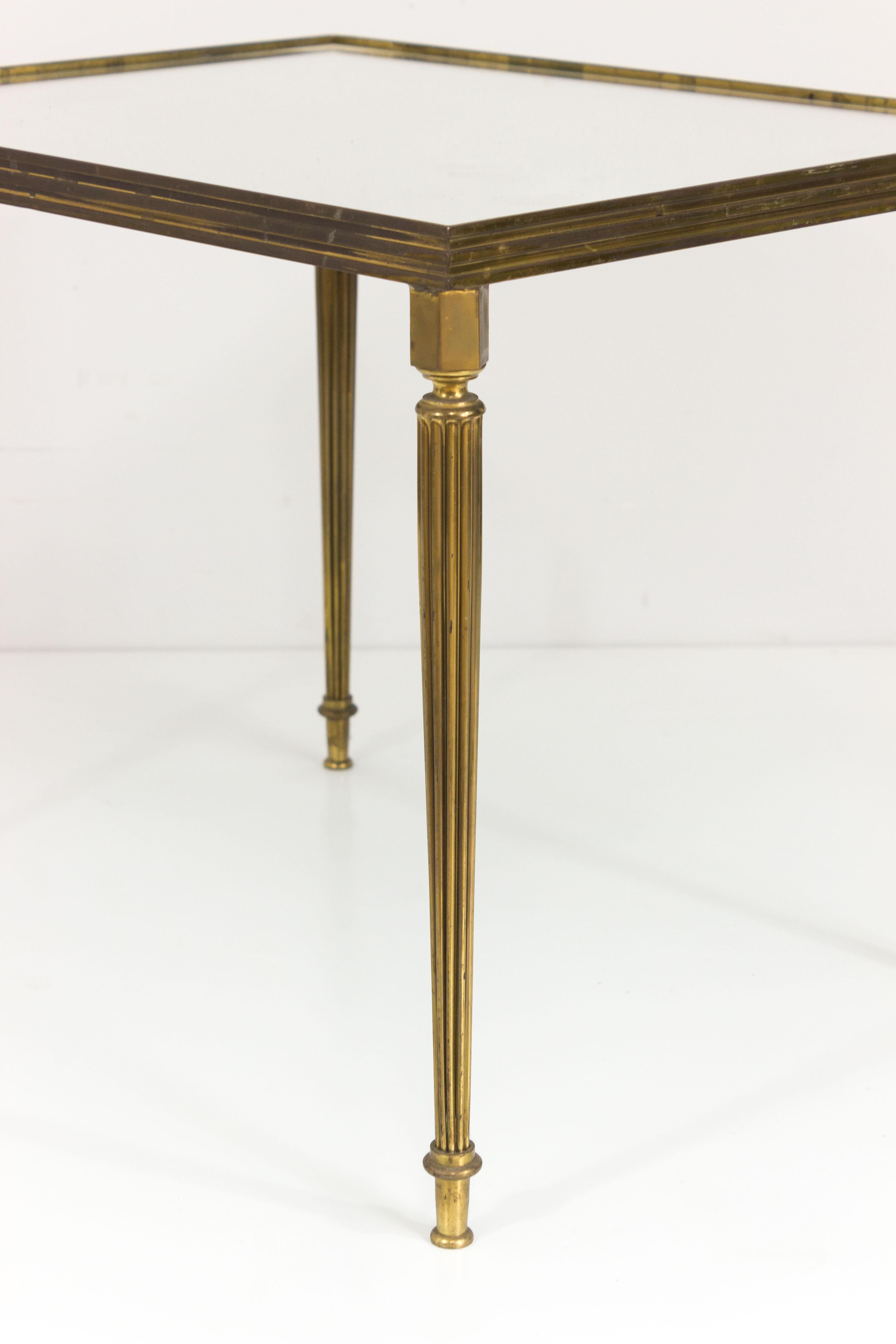 Neoclassical Set of Three Brass Nesting Tables with Mirror Top