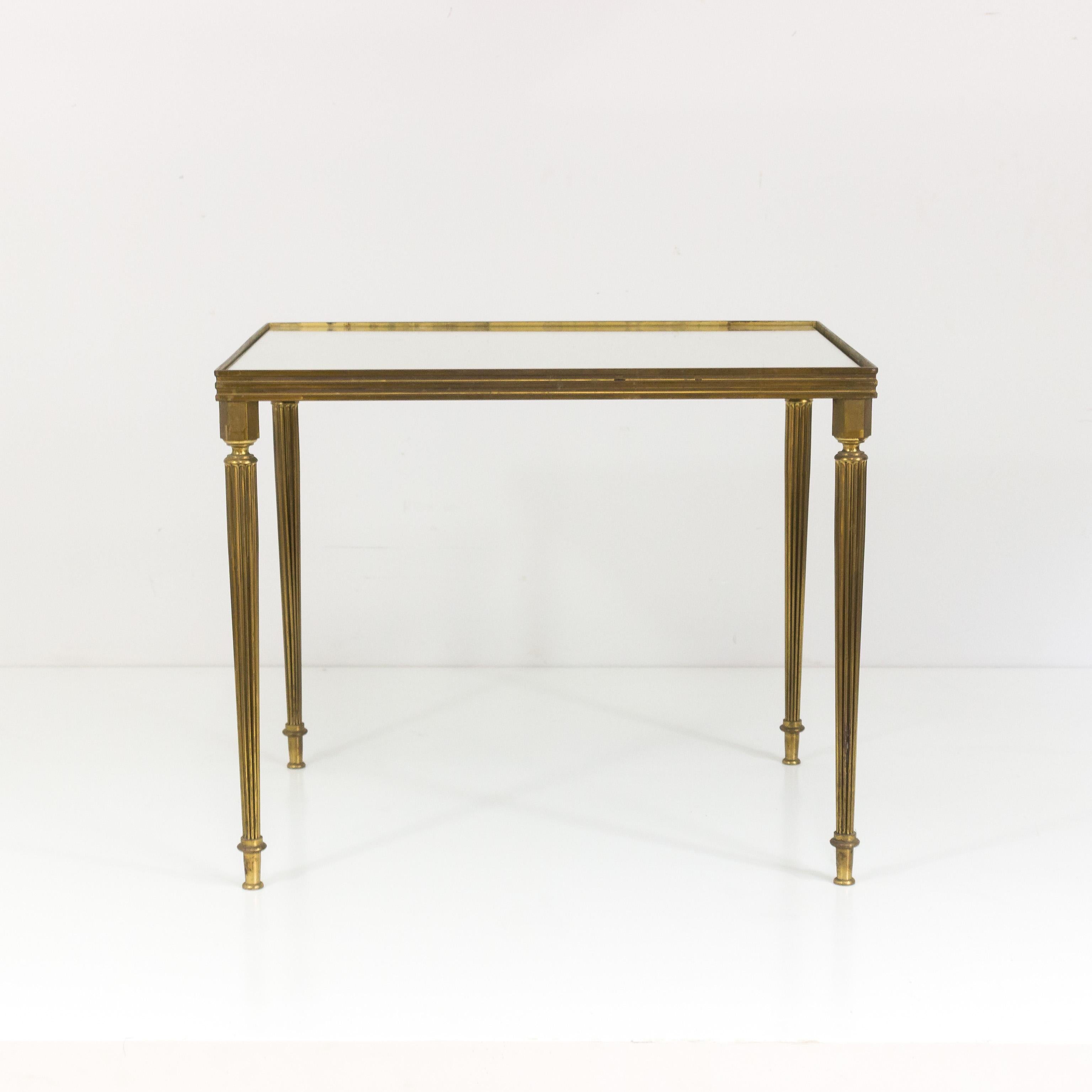 Set of Three Brass Nesting Tables with Mirror Top In Good Condition In Buchanan, NY