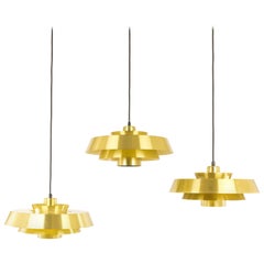 Set of Three Brass Nova Pendants by Jo Hammerborg for Fog & Mørup, 1960s