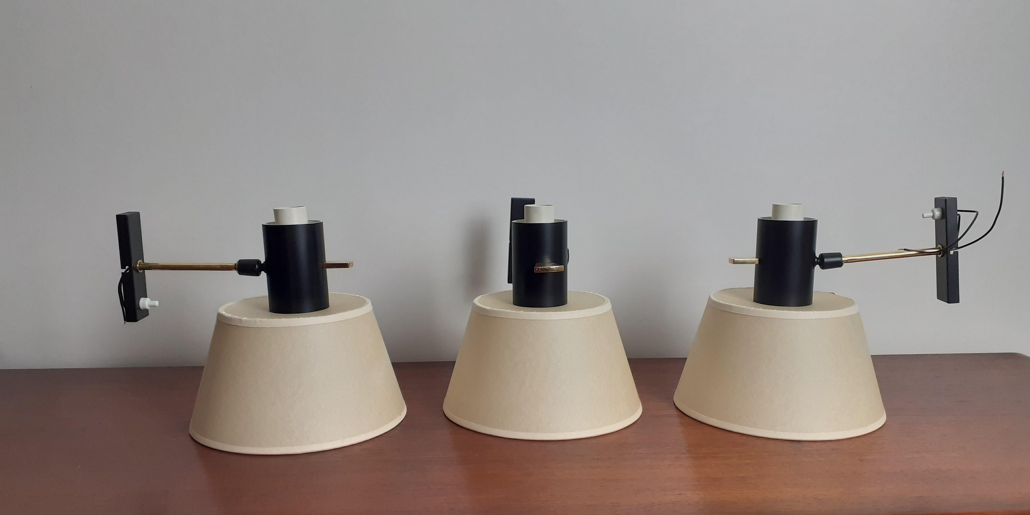 Set of Three Brass Sconces Mounted on Ball Joints by Maison Lunel 9