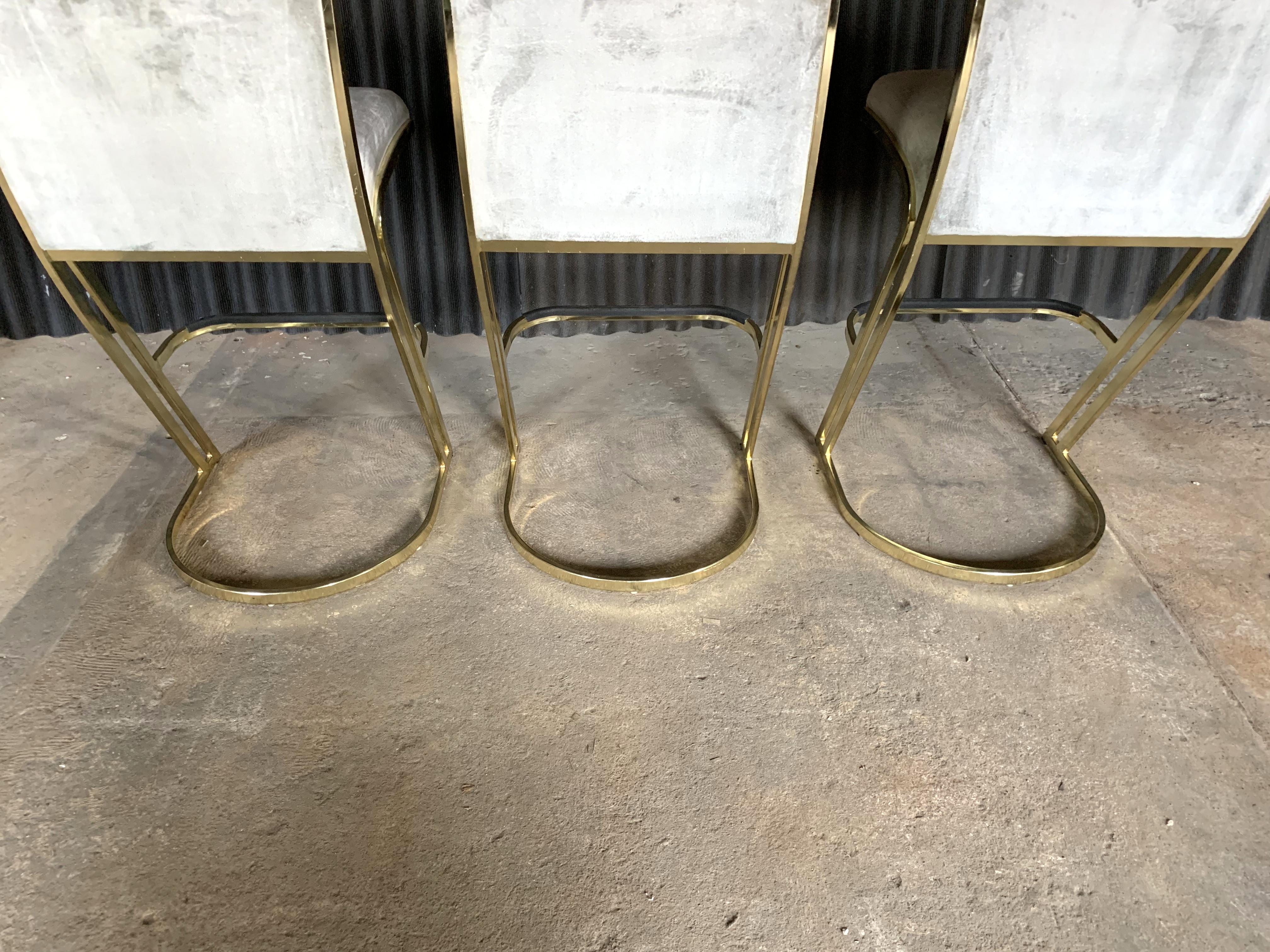 Mid-Century Modern Set of Three Brass Stools in the Style of Pierre Cardin