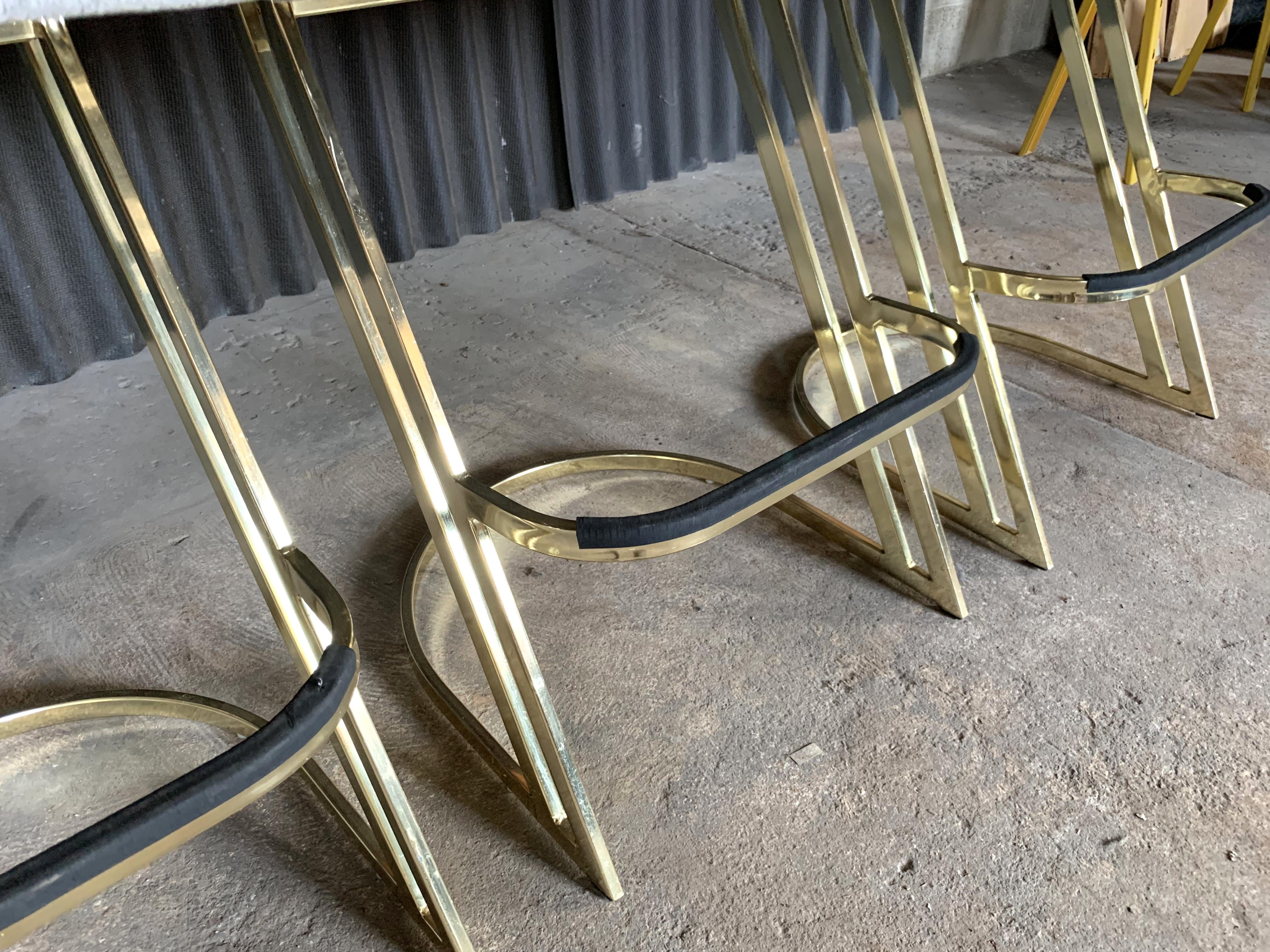 Plated Set of Three Brass Stools in the Style of Pierre Cardin