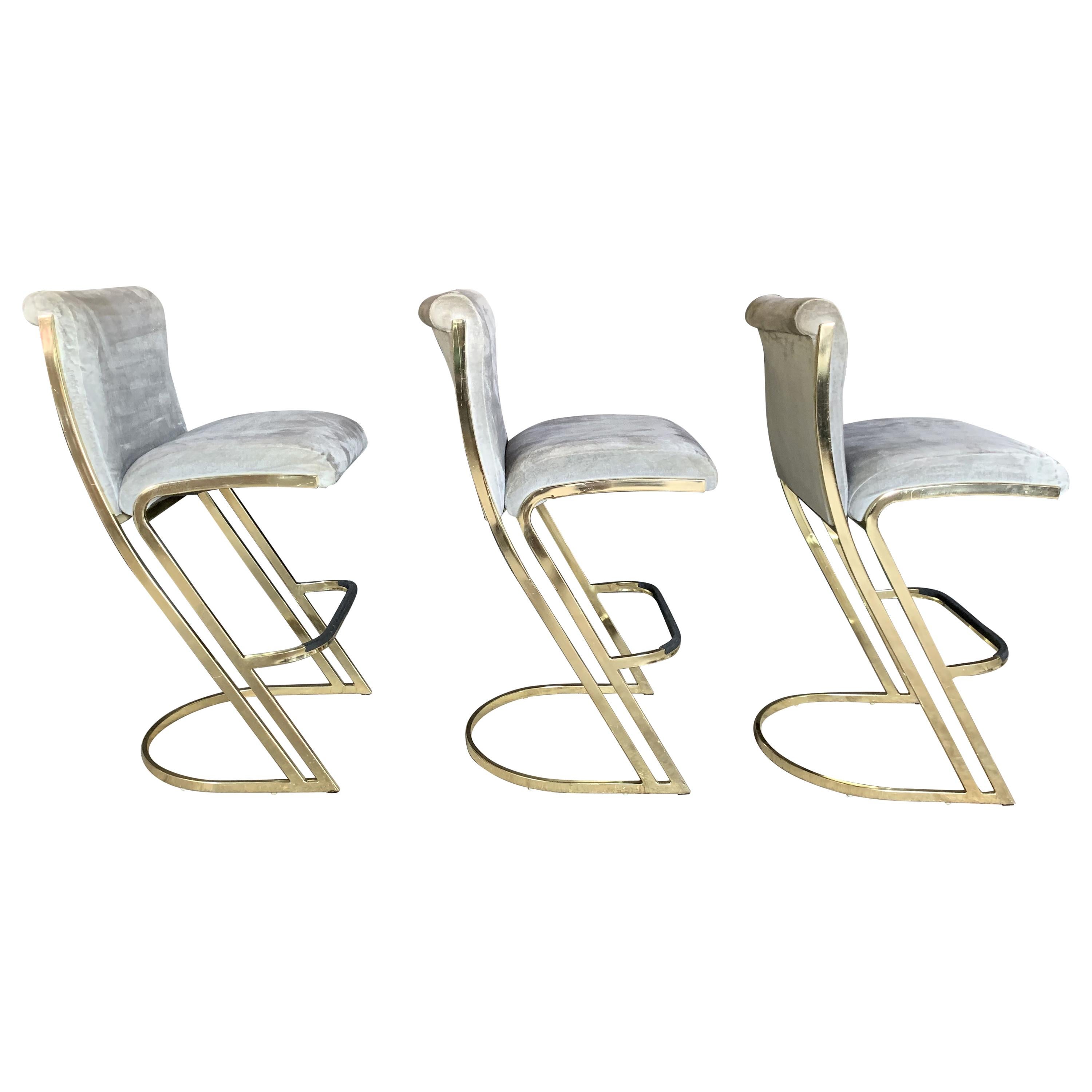 Set of Three Brass Stools in the Style of Pierre Cardin