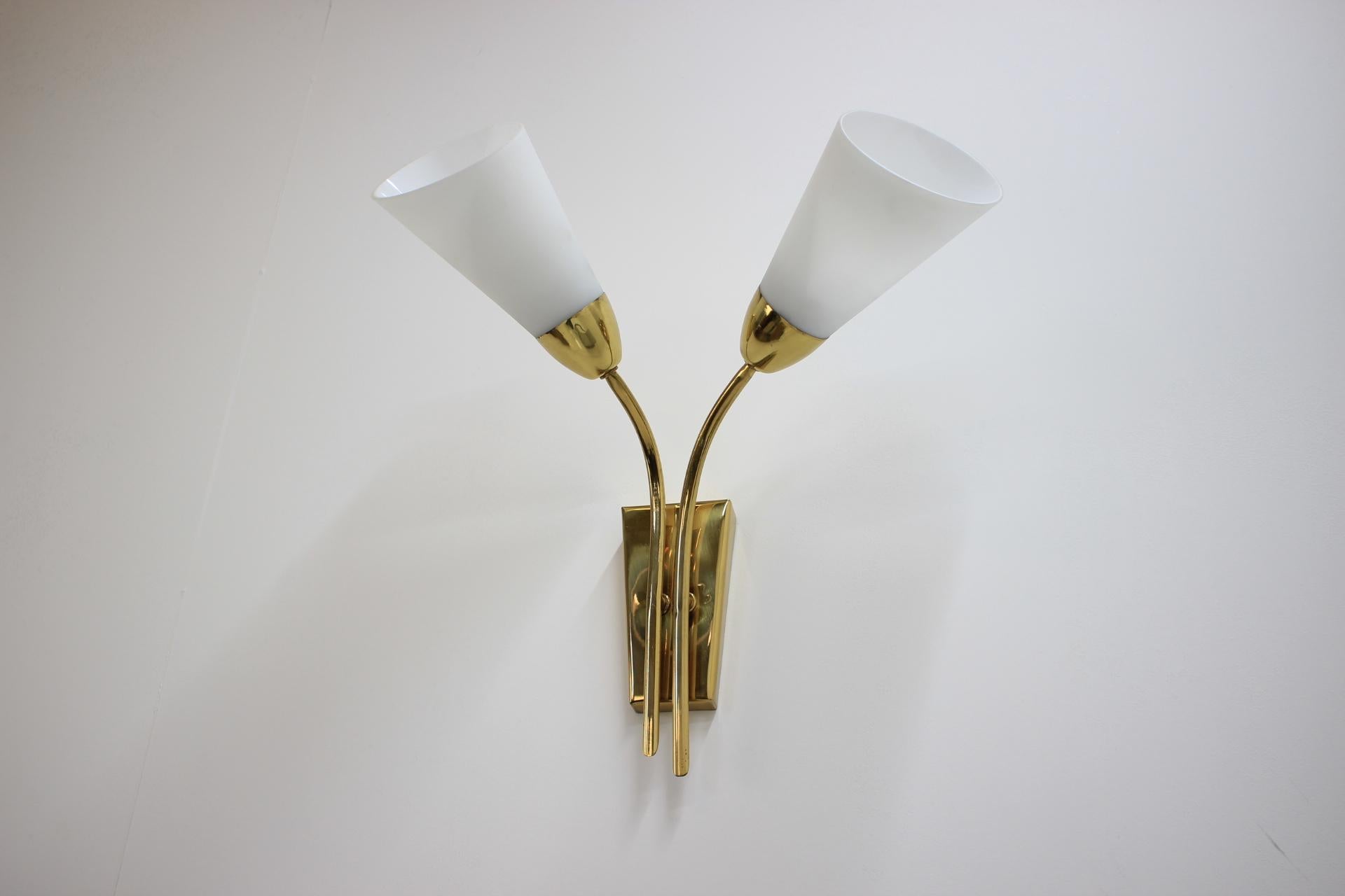 Set of Three Brass Wall Lamps, 1970s In Excellent Condition In Praha, CZ