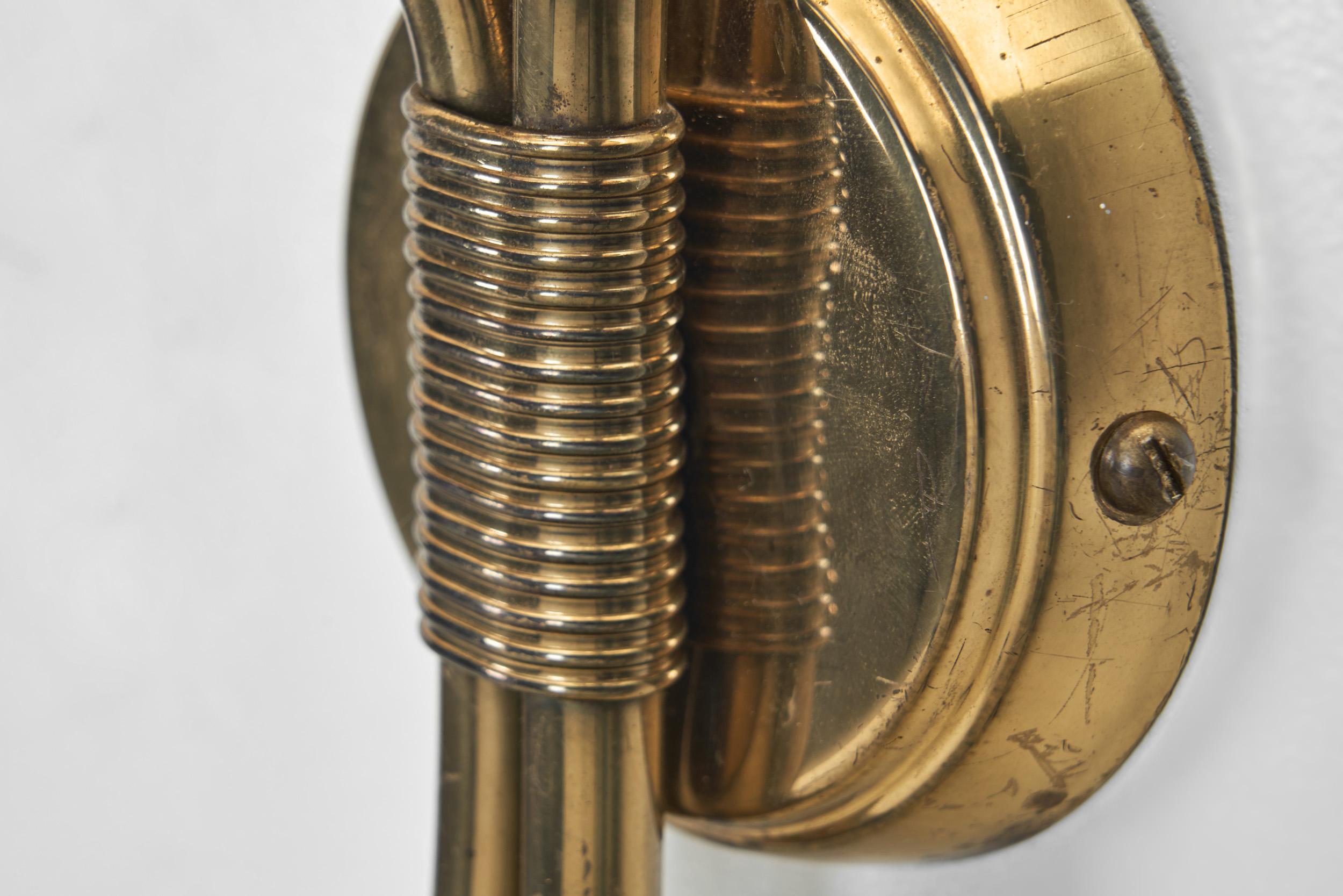 Set of Three Brass Wall Lamps with Decorative Leaves for K&H, Norway circa 1940s 12