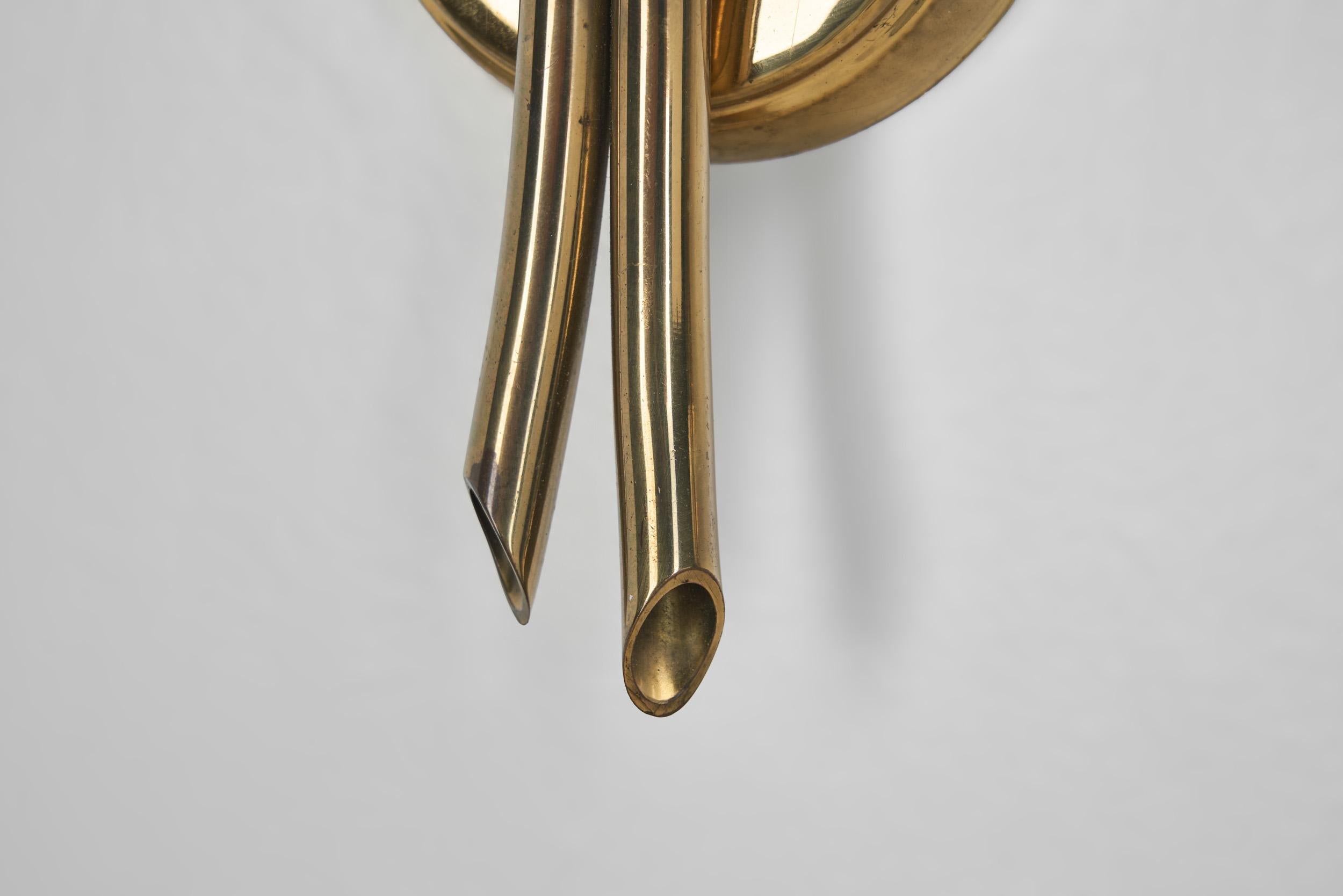 Set of Three Brass Wall Lamps with Decorative Leaves for K&H, Norway circa 1940s 13