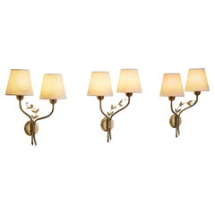 Set of Three Brass Wall Lamps with Decorative Leaves for K&H, Norway circa 1940s