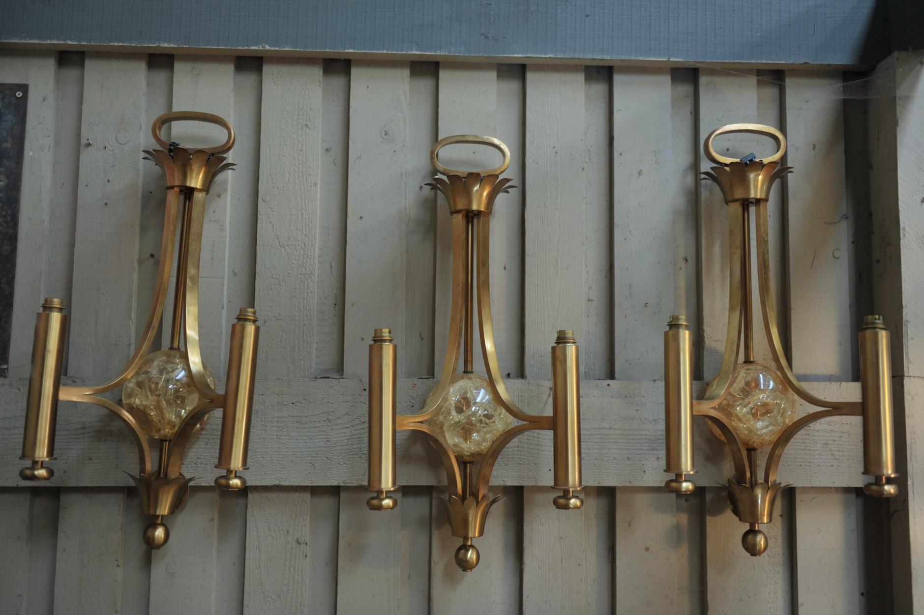 Set of Three Brass Wall Scances, circa 1950 For Sale 6