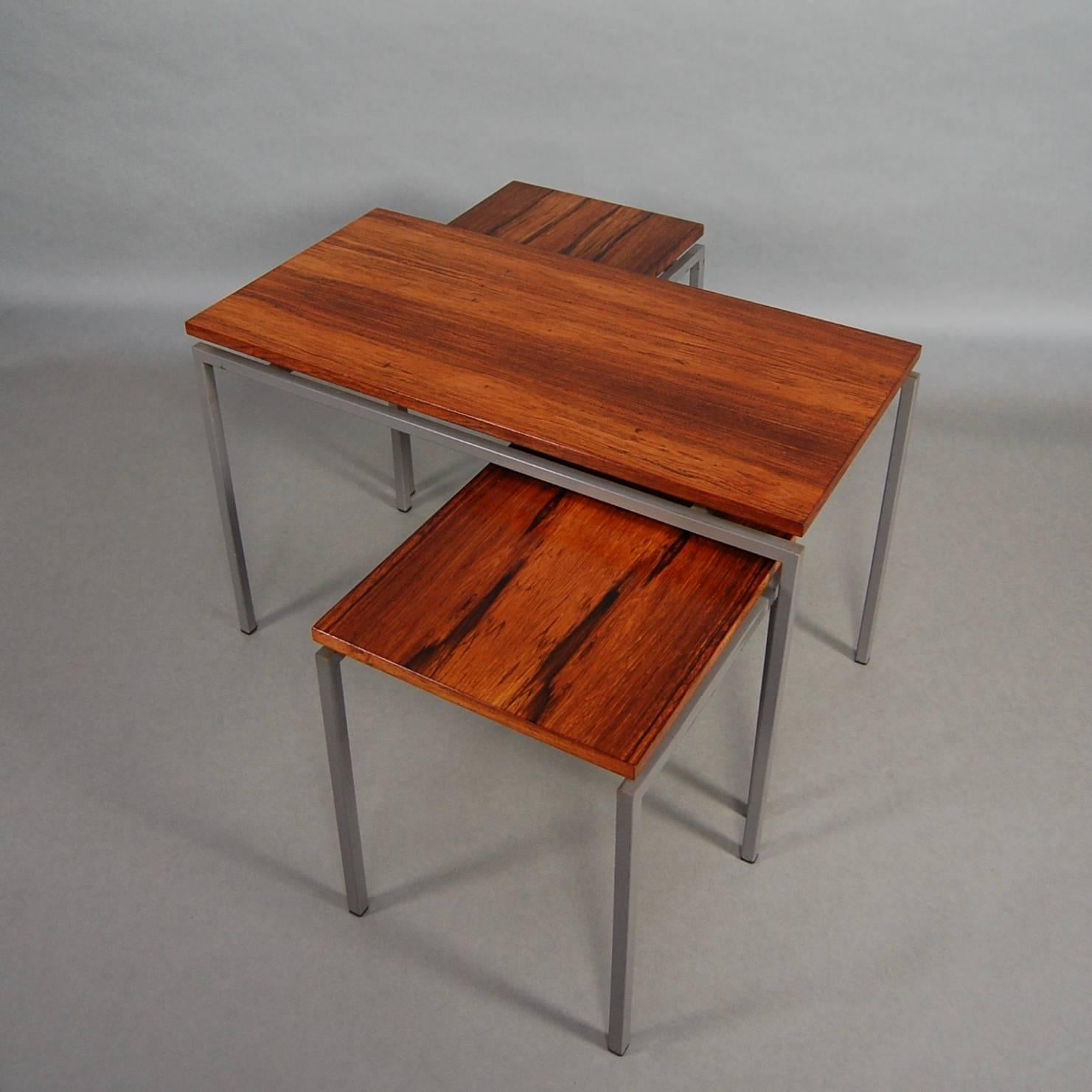 Dutch Set of Three Italian Walnut Nesting Tables, circa 1950 For Sale