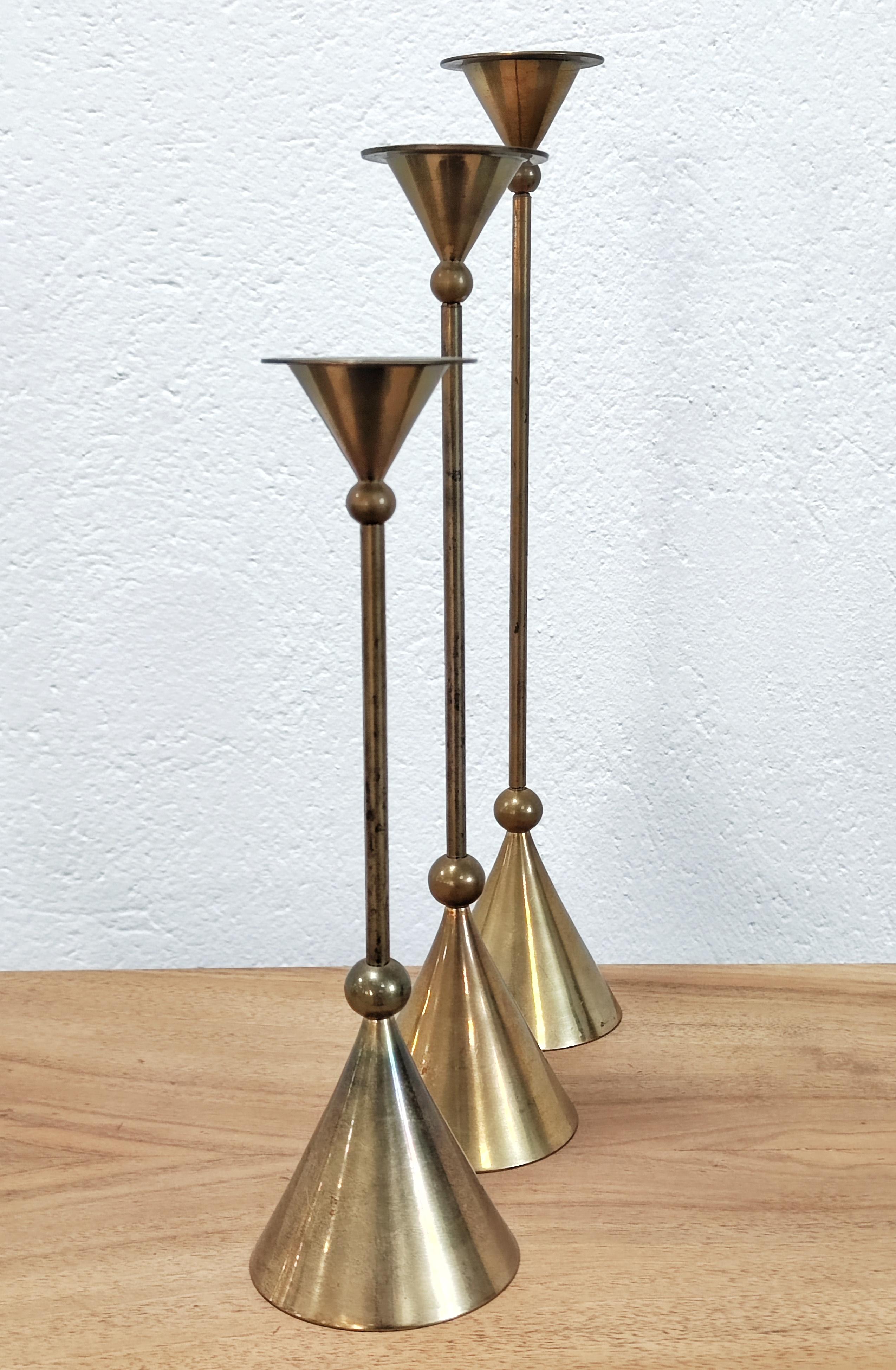 Mid-Century Modern Set of Three Bronze Candle Holders by Christian de Beaumont, France 1980s For Sale