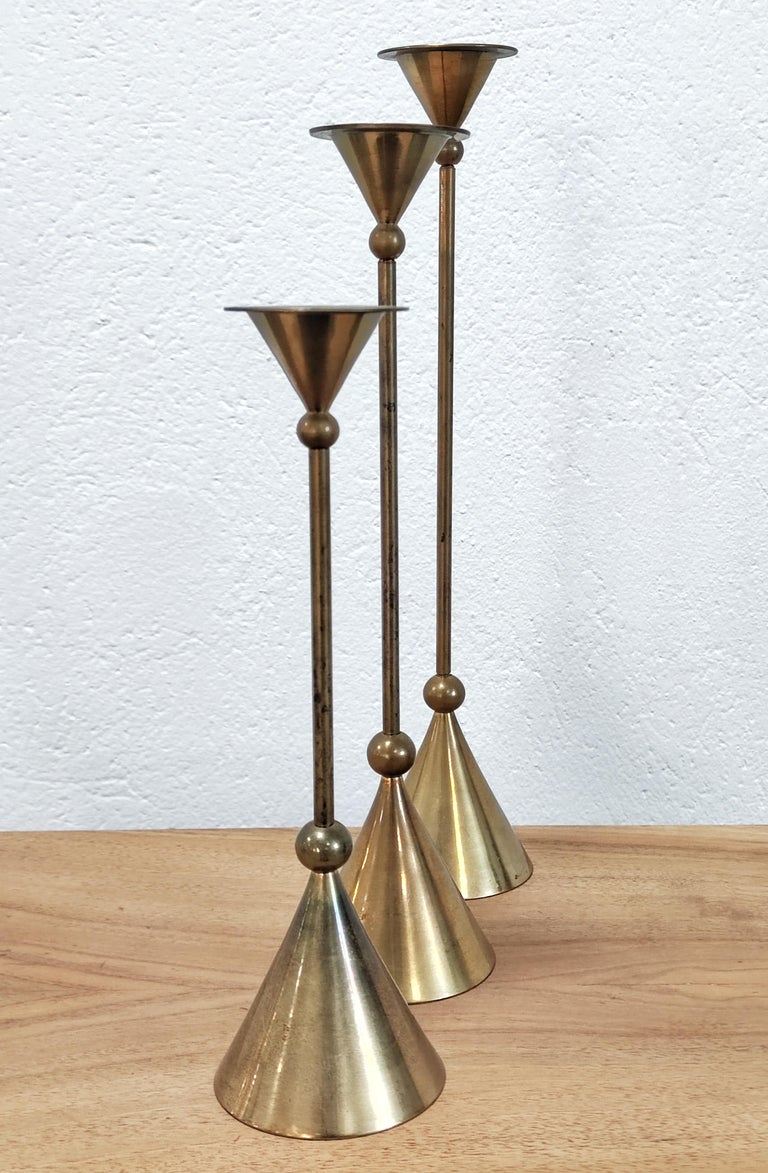 Set of Three Bronze Candle Holders by Christian de Beaumont, France