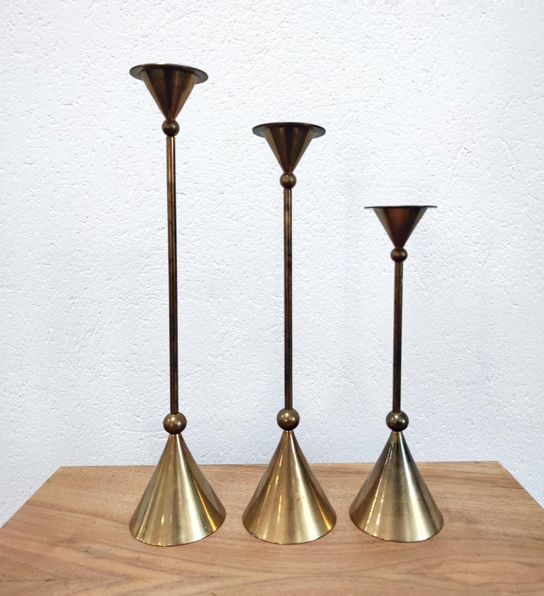 Set of Three Bronze Candle Holders by Christian de Beaumont, France