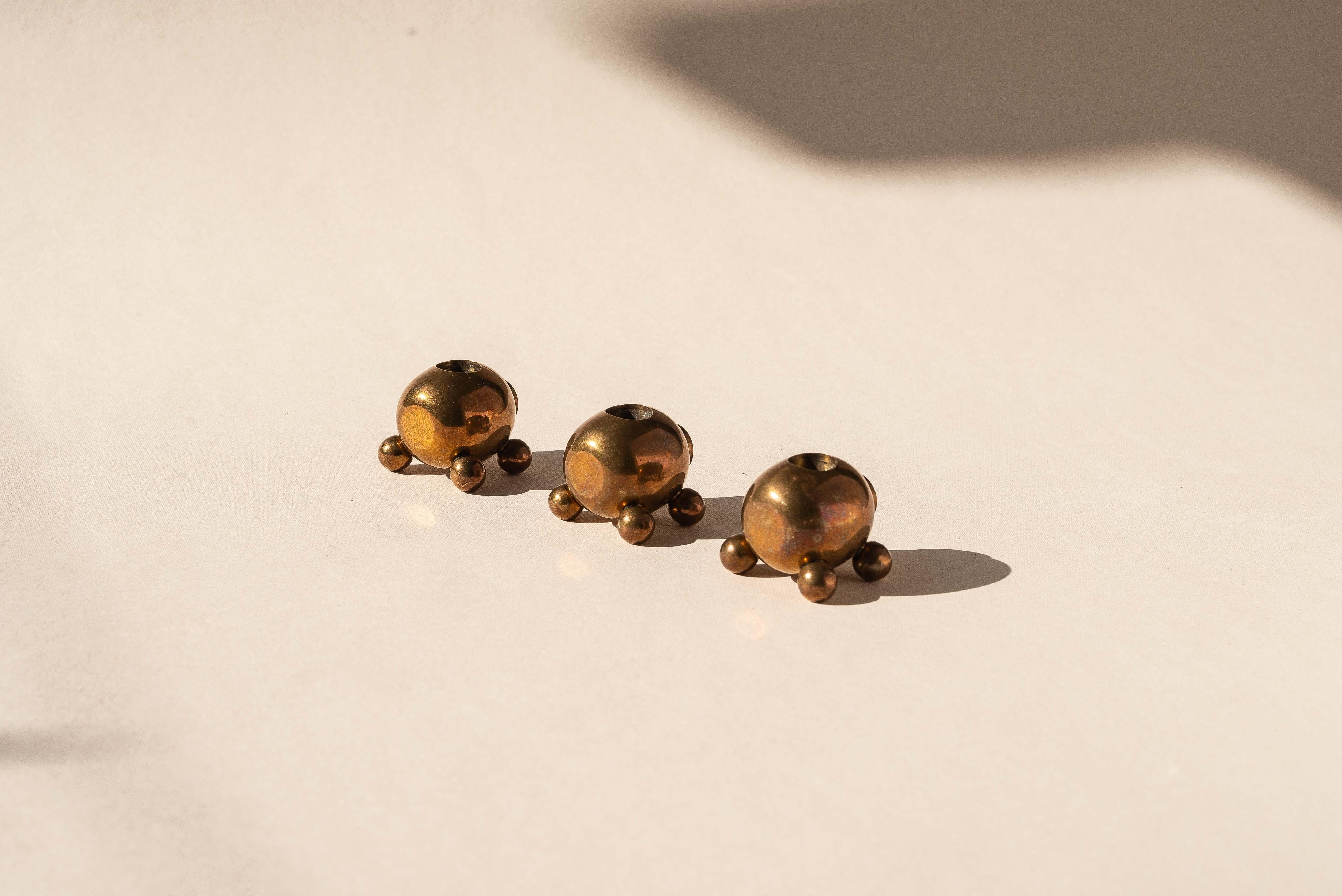 Set of Three Bronze Candlesticks, Morells Gjuteri, Sweden 1970s For Sale 3