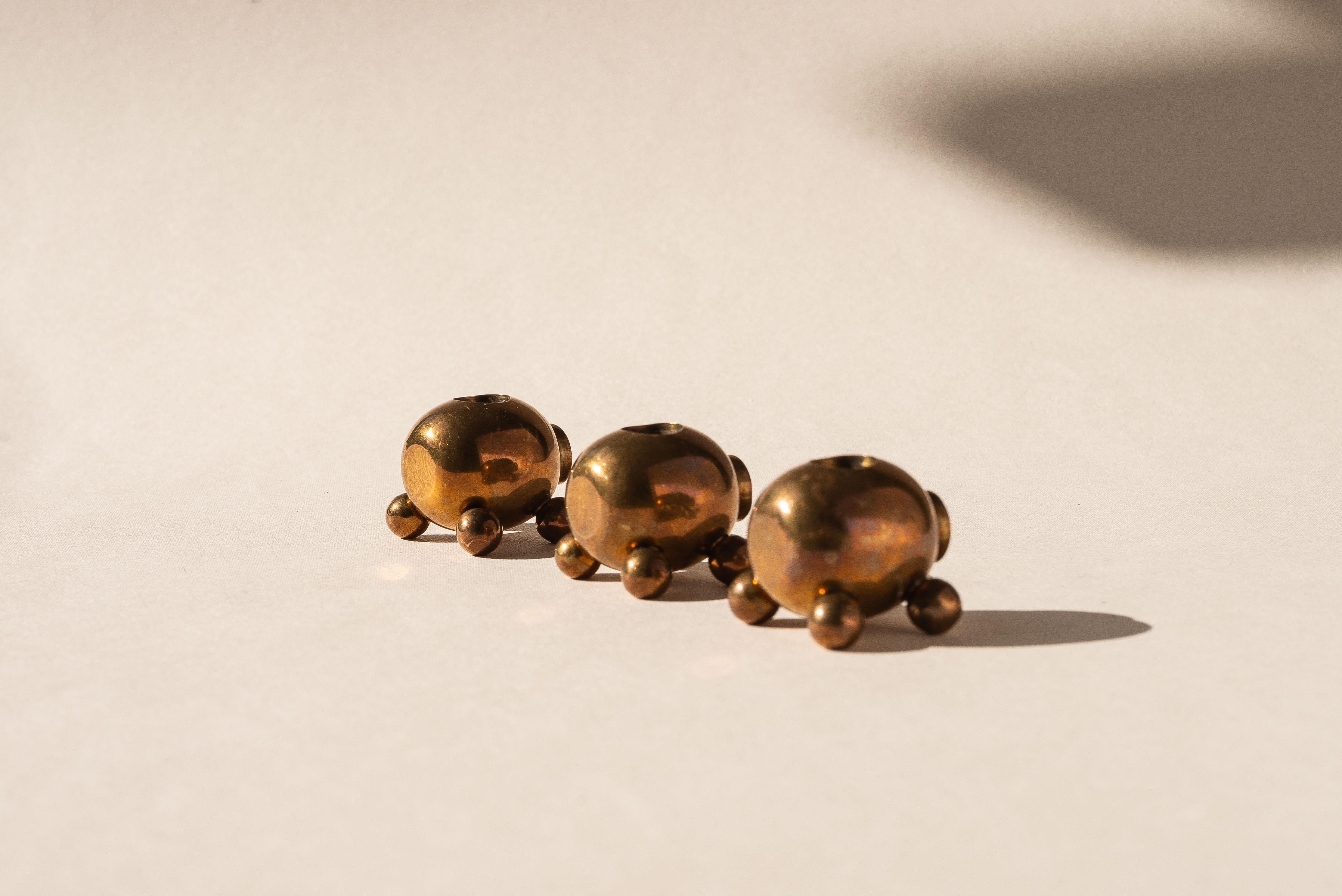 20th Century Set of Three Bronze Candlesticks, Morells Gjuteri, Sweden 1970s For Sale