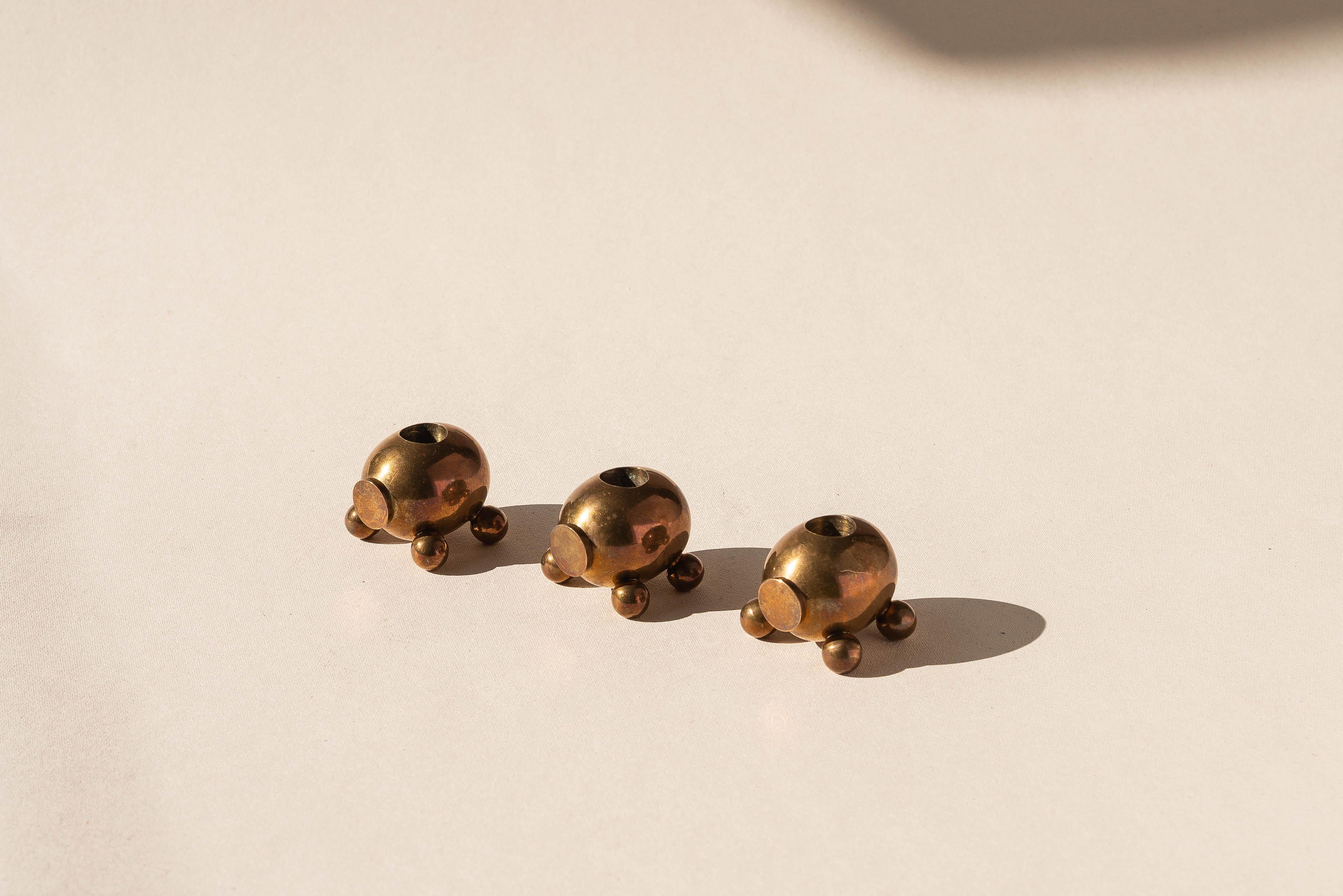 Set of Three Bronze Candlesticks, Morells Gjuteri, Sweden 1970s For Sale 1