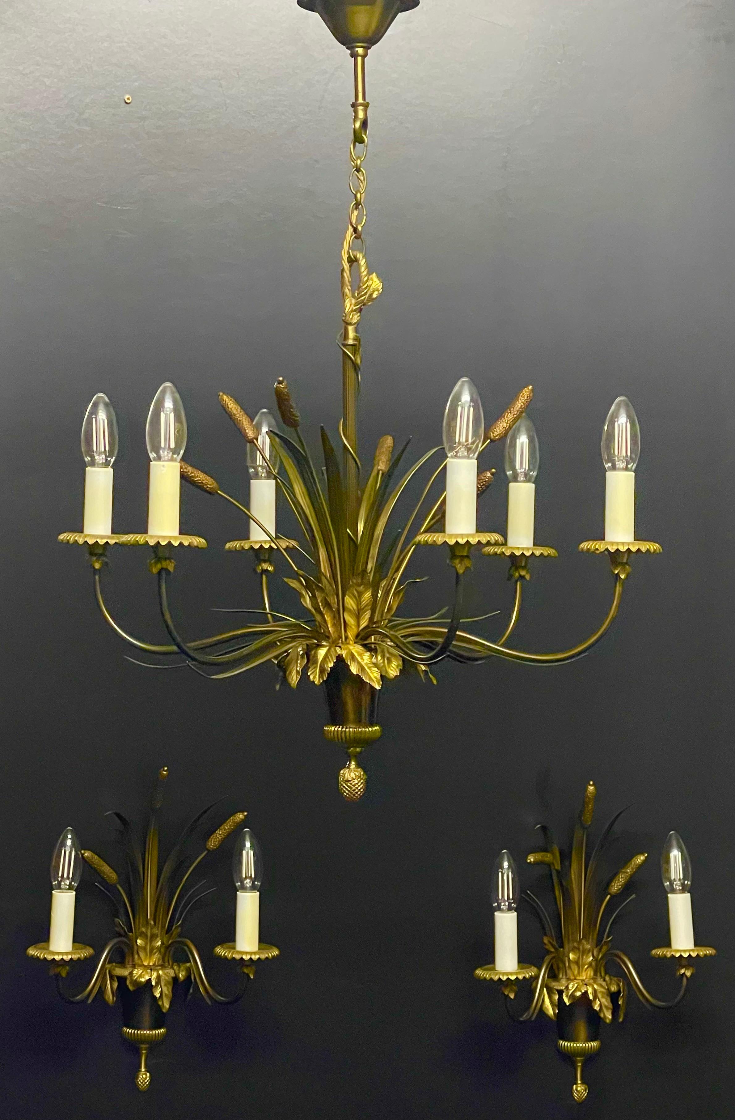 French Bronze Chandelier and Sconces by Maison Charles, France, 1970s For Sale 13