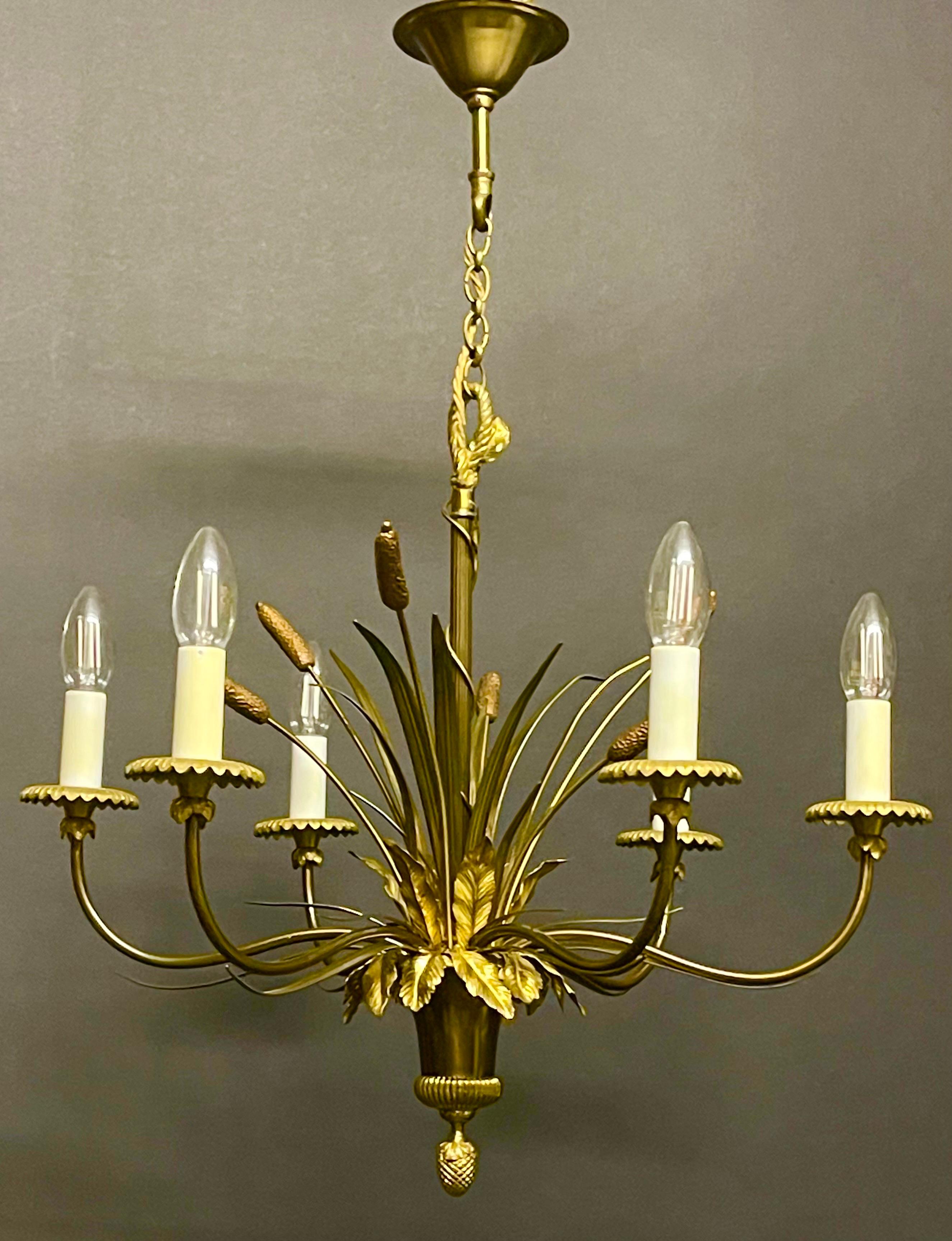 Mid-Century Modern French Bronze Chandelier and Sconces by Maison Charles, France, 1970s For Sale
