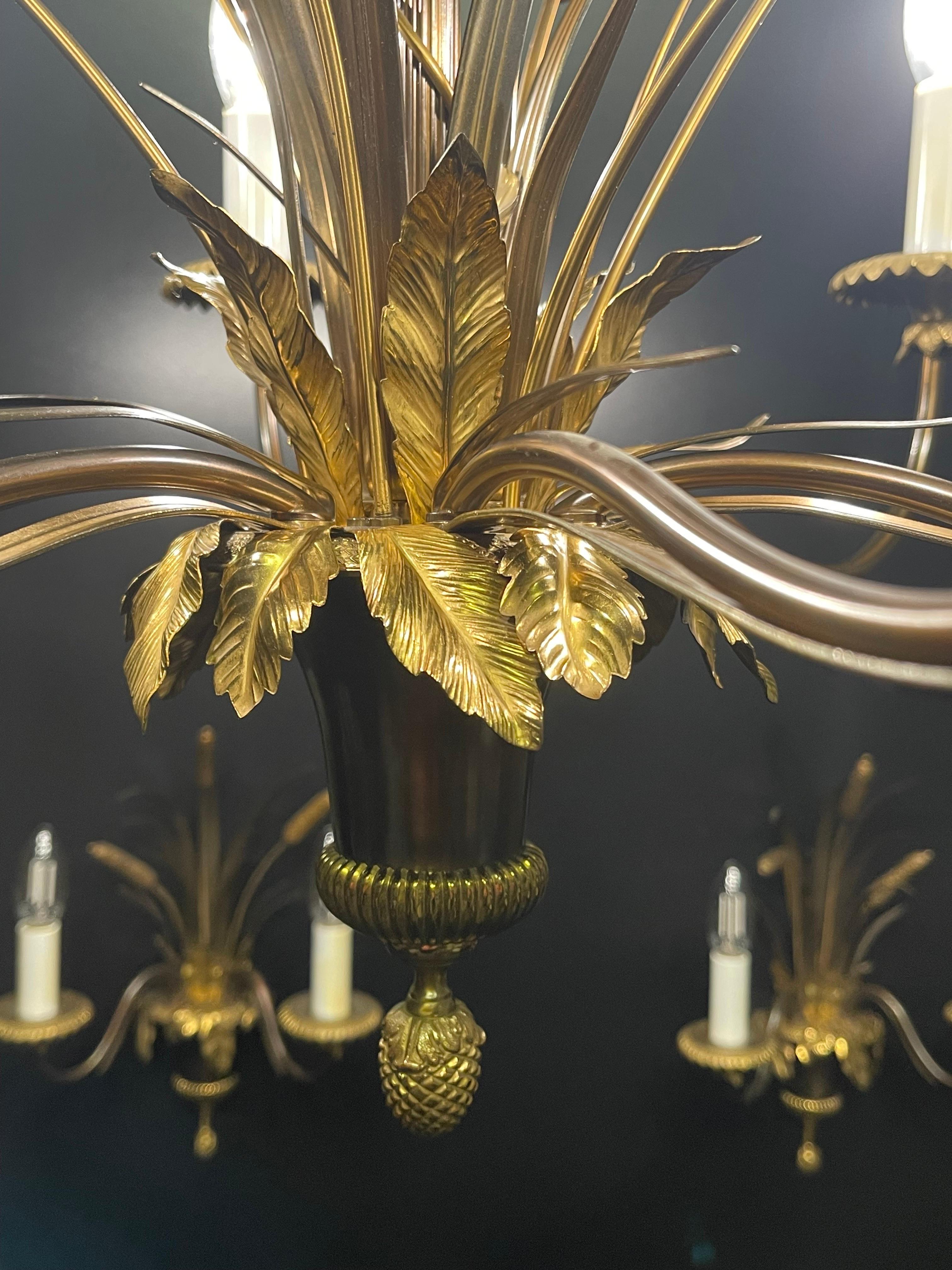 Late 20th Century French Bronze Chandelier and Sconces by Maison Charles, France, 1970s For Sale