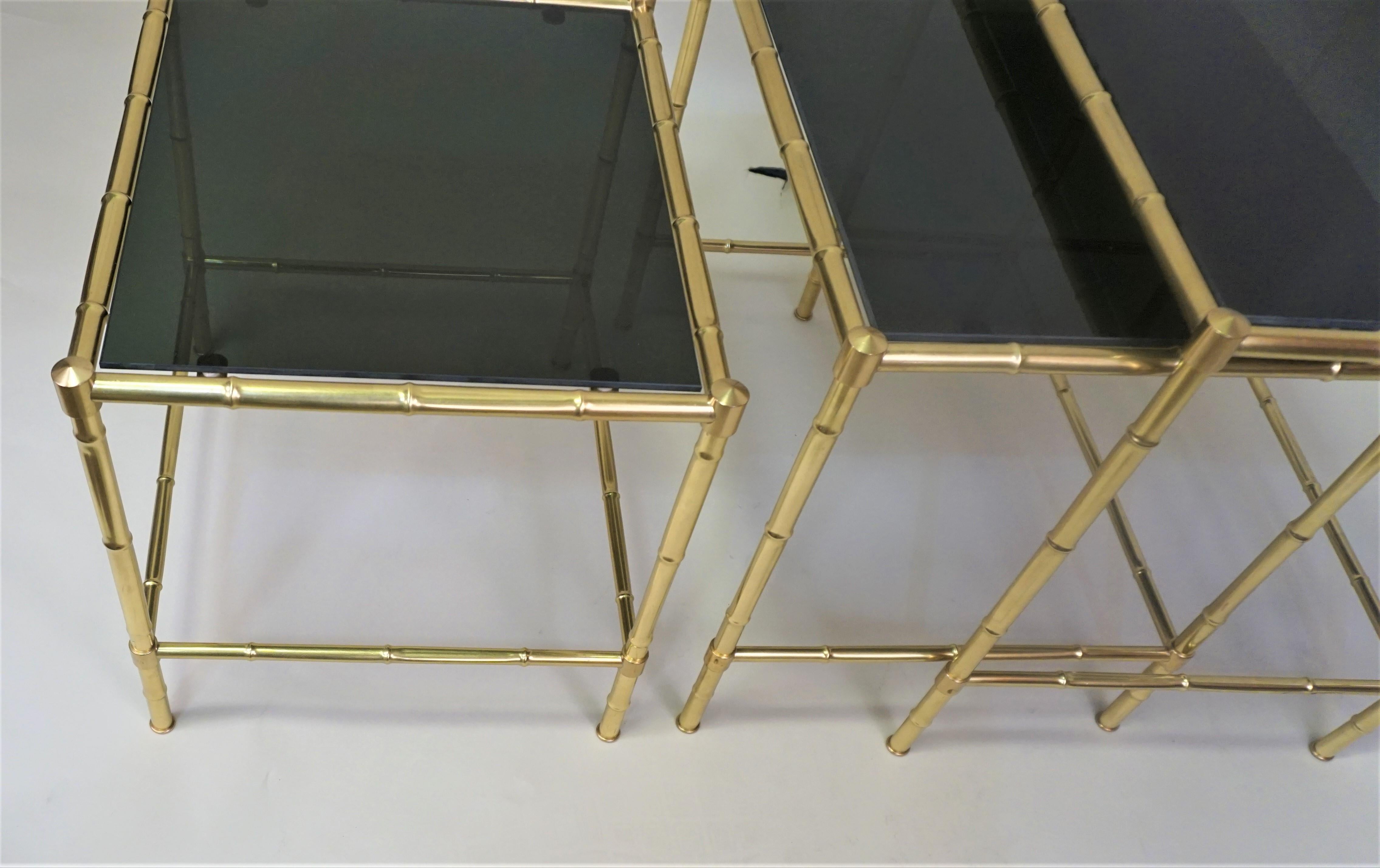 French Set of Three Bronze Faux Bamboo Nesting Tables and Stacking Tables