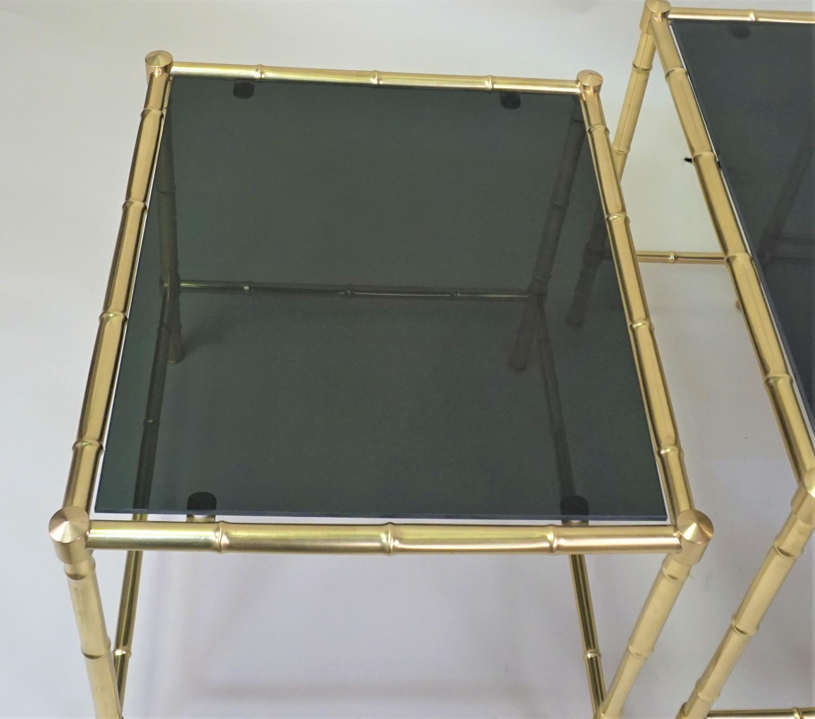 Set of Three Bronze Faux Bamboo Nesting Tables and Stacking Tables In Good Condition In Fairfax, VA