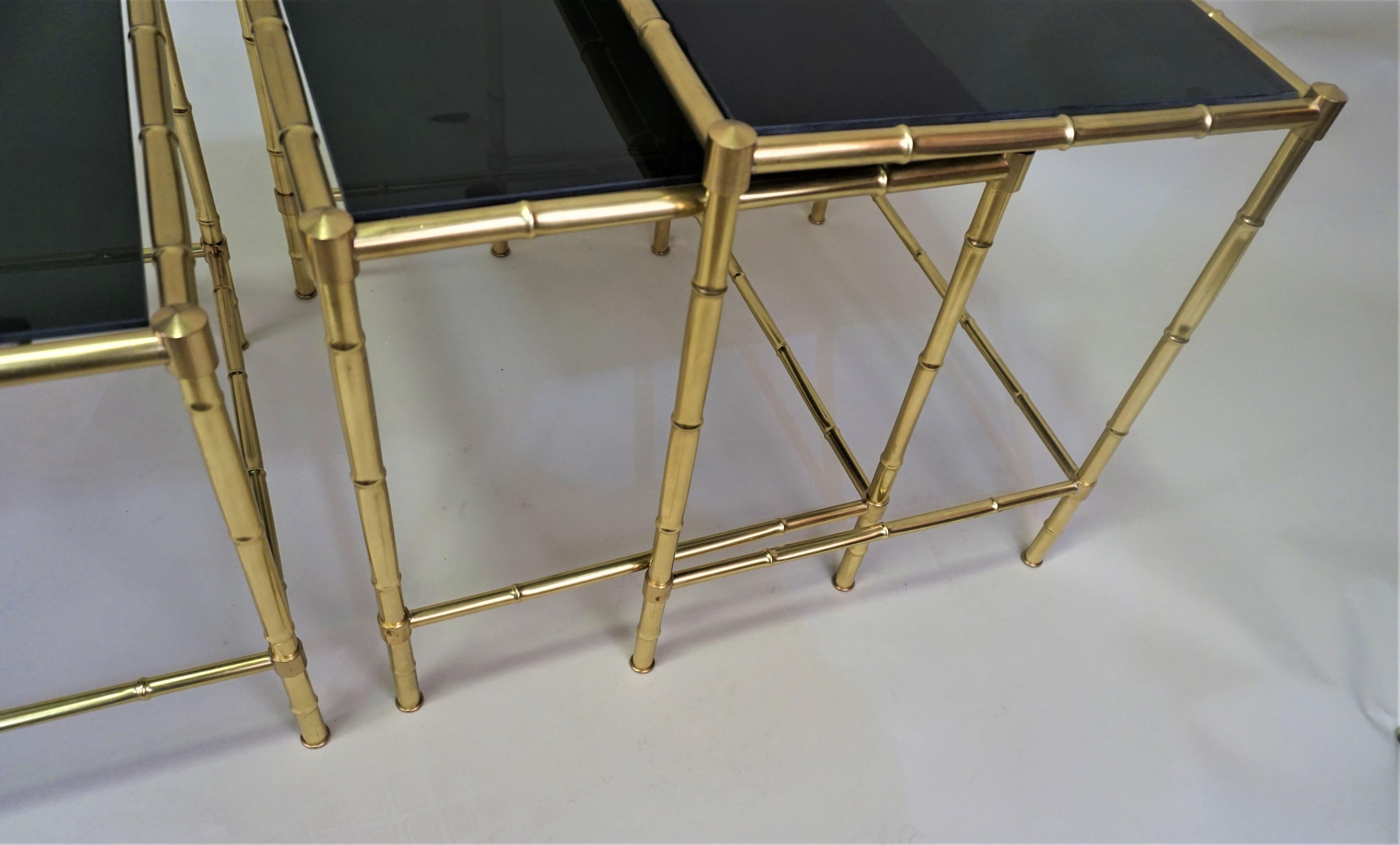 Late 20th Century Set of Three Bronze Faux Bamboo Nesting Tables and Stacking Tables