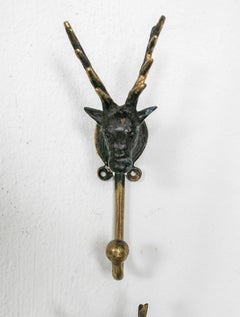 Set of Three Bronze Wall-Mounted Coat Racks with Deer Head and Hook