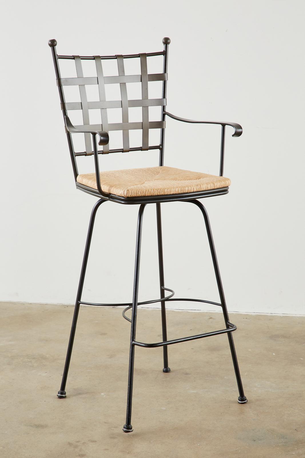 20th Century Set of Three Bronzed Iron Swivel Bar Stools