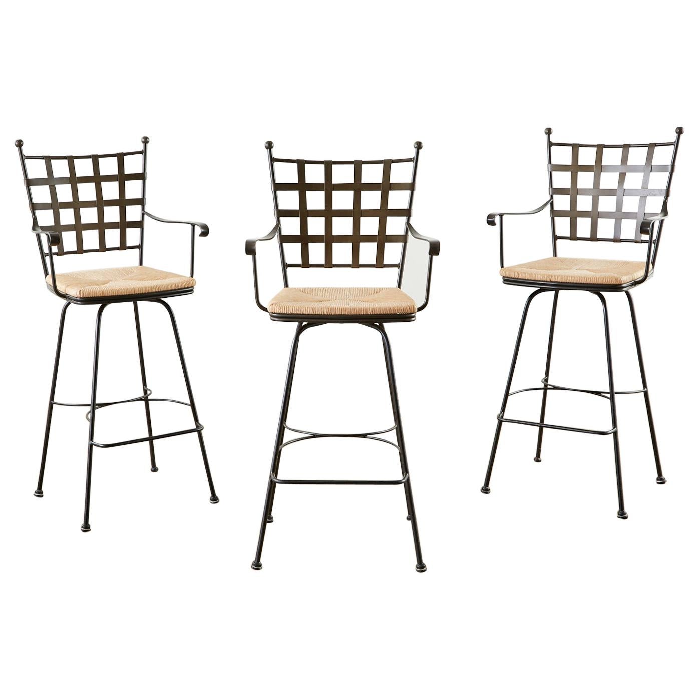 Set of Three Bronzed Iron Swivel Bar Stools