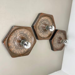 Set of Three brown Ceramic SPUTNIK Wall Lights by Pan Ceramics, Germany 1970s